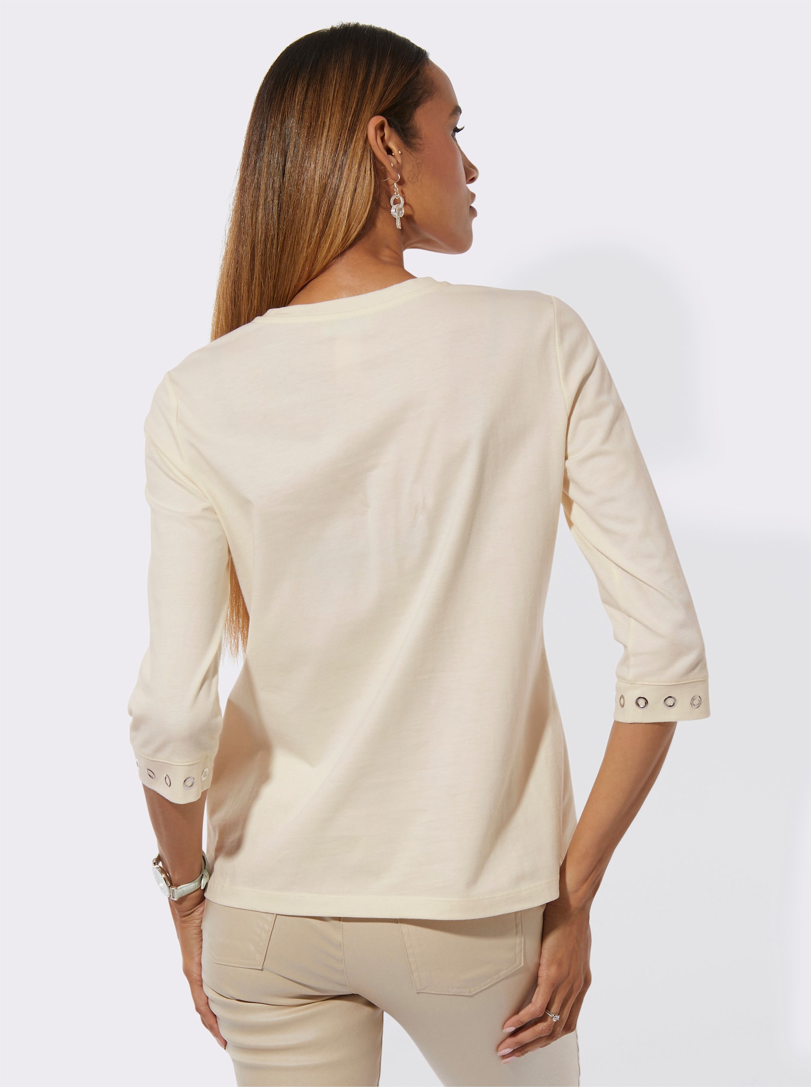 Rundhalsshirt aus reiner Baumwolle - champagner