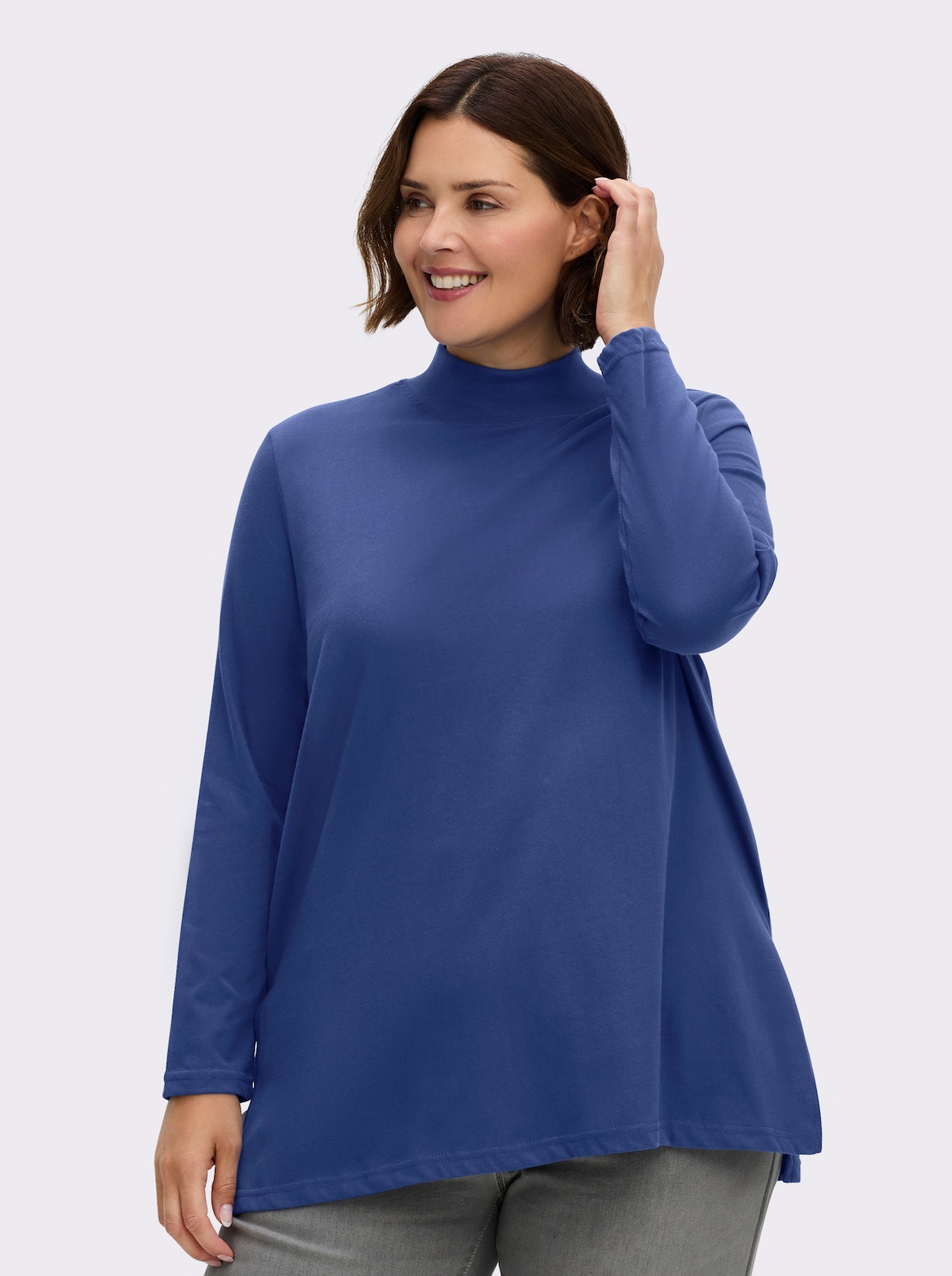 Longshirt mit hohen Seitenschlitzen - royalblau