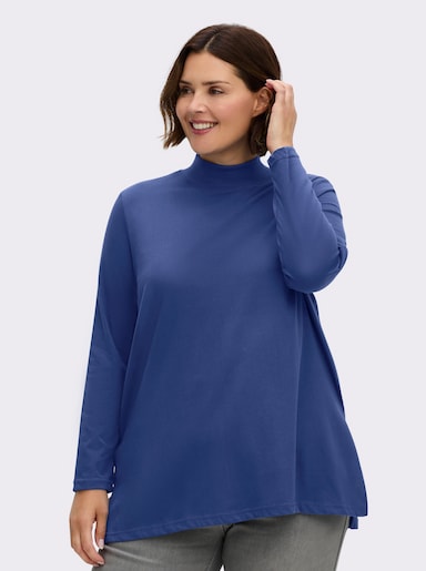 Longshirt mit hohen Seitenschlitzen - royalblau