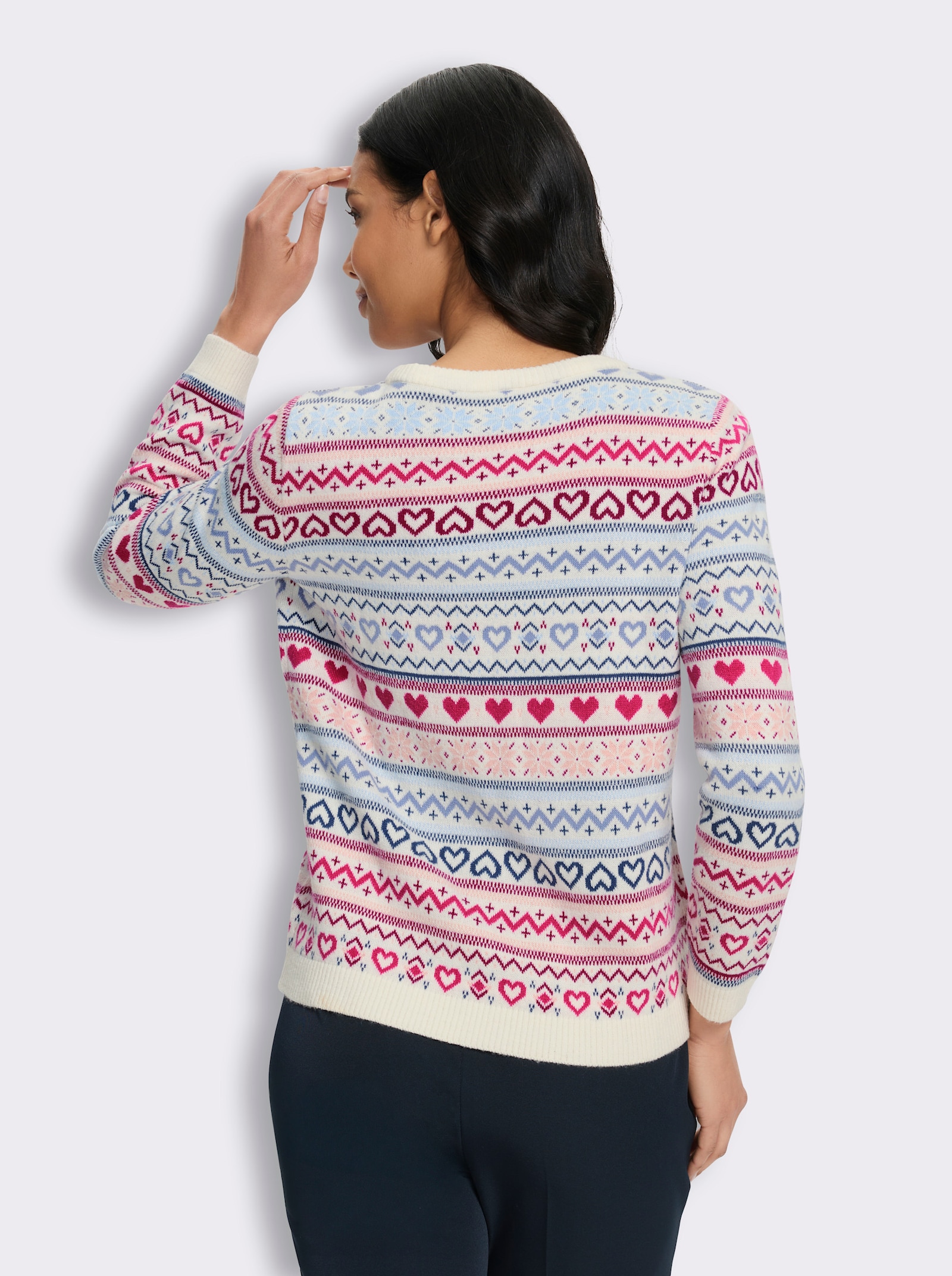 Jacquard-Pullover mit Rundhals-Ausschnitt - champagner-malve-gemustert