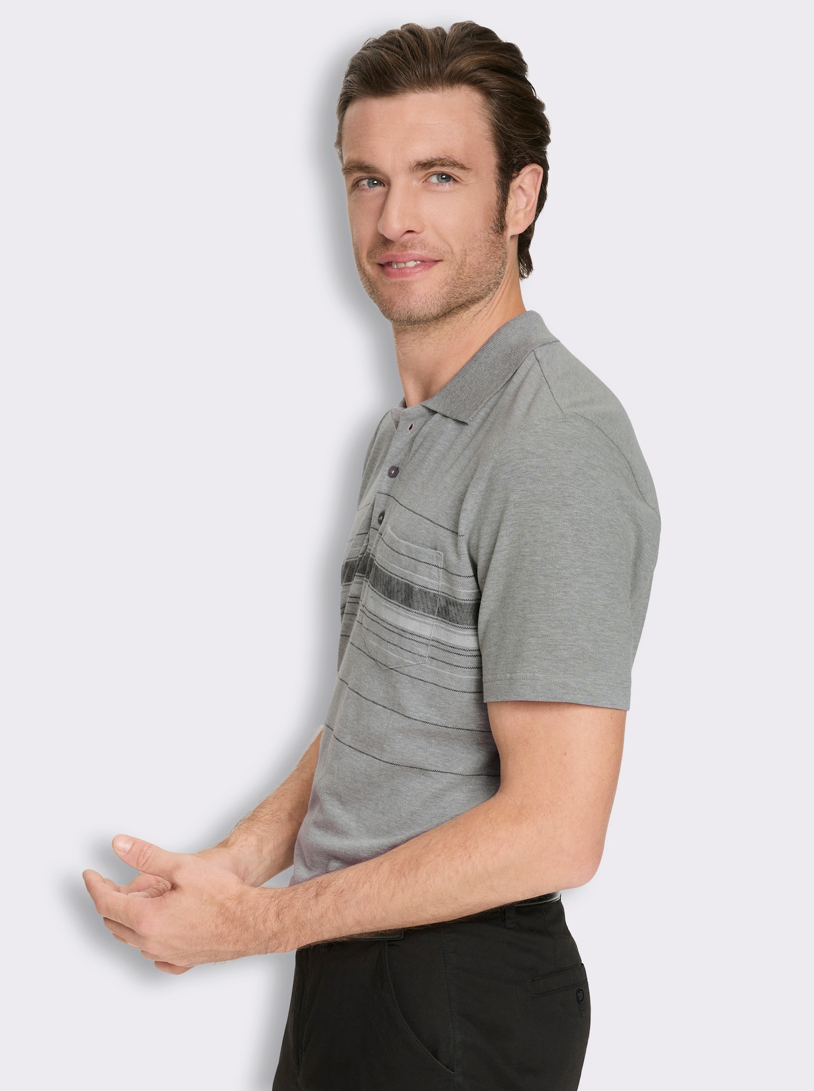 Marco Donati Kurzarmshirt in Pikee-Qualität - grau-meliert