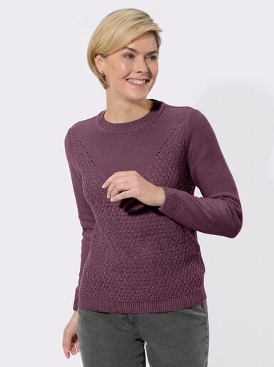 Rundhalspullover mit Strickmuster - violett