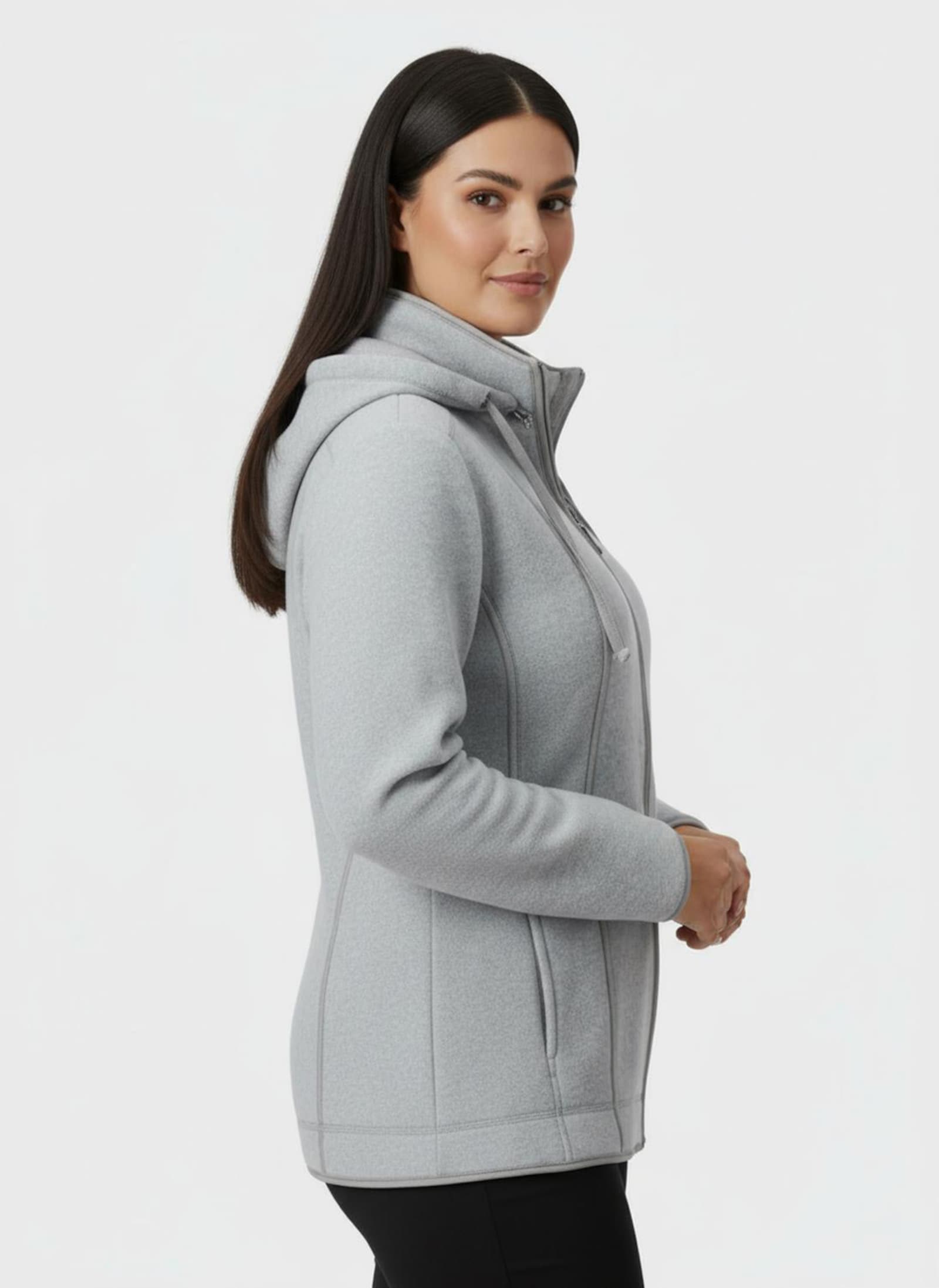 Fleecejacke mit abnehmbarer Kapuze - grau-meliert