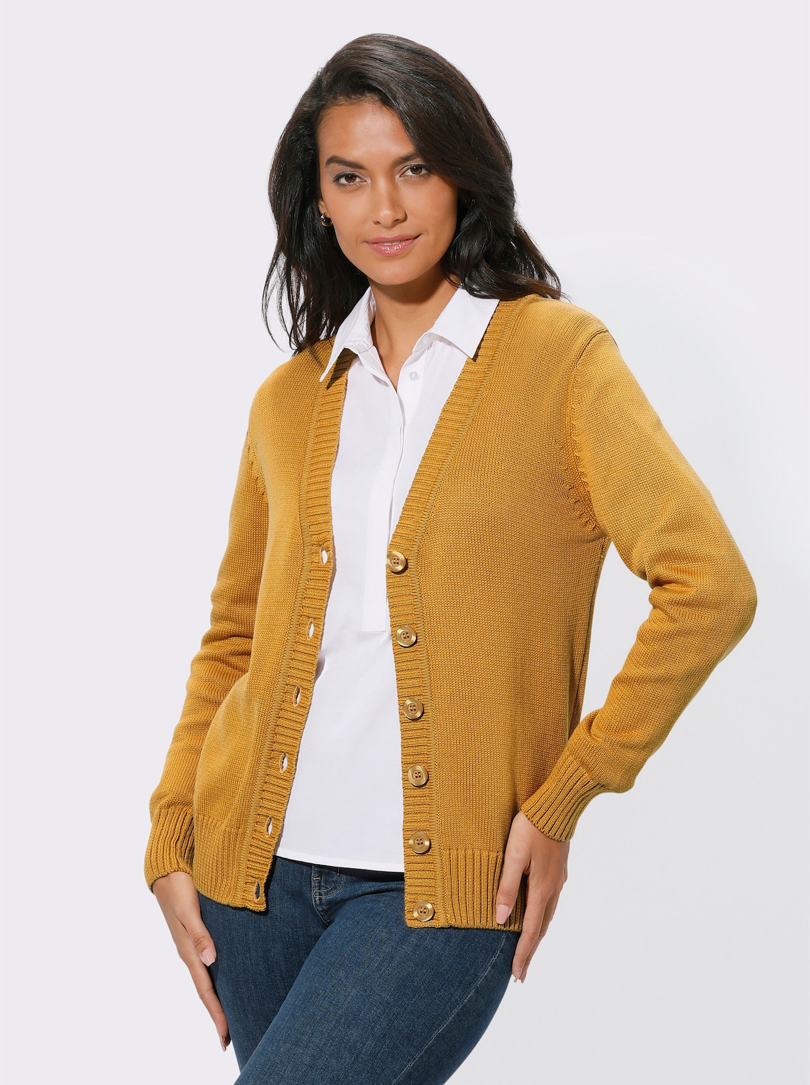 Strickjacke mit farblich abgestimmten Knöpfen - maisgelb