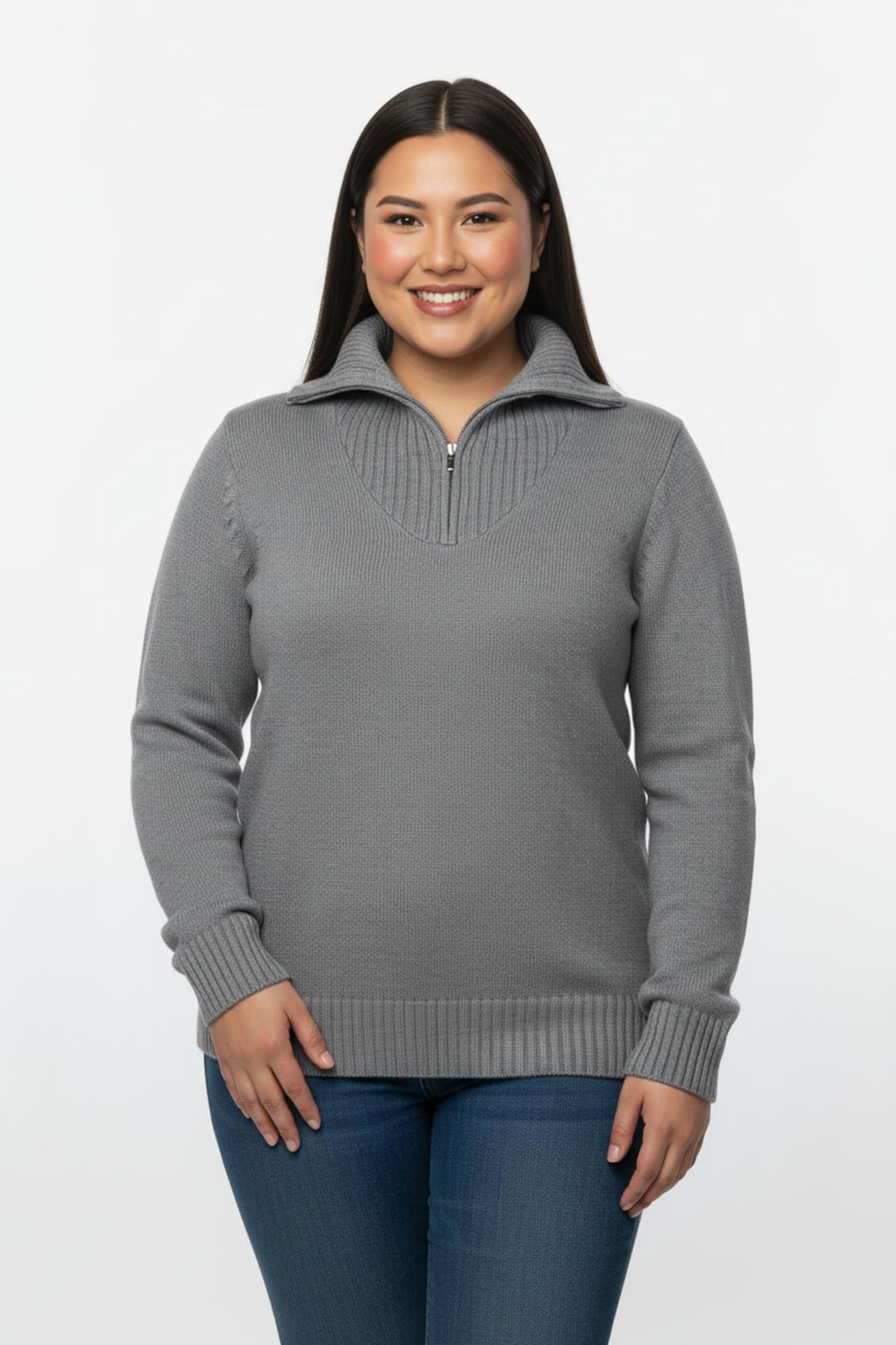 Troyer mit breiten Rippabschlüssen - grau-meliert