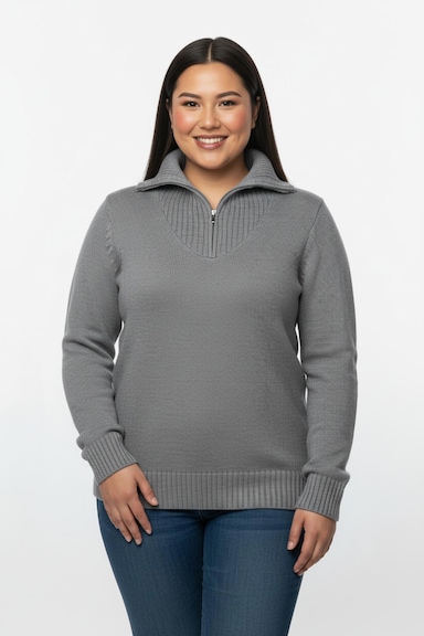 Troyer mit breiten Rippabschlüssen - grau-meliert