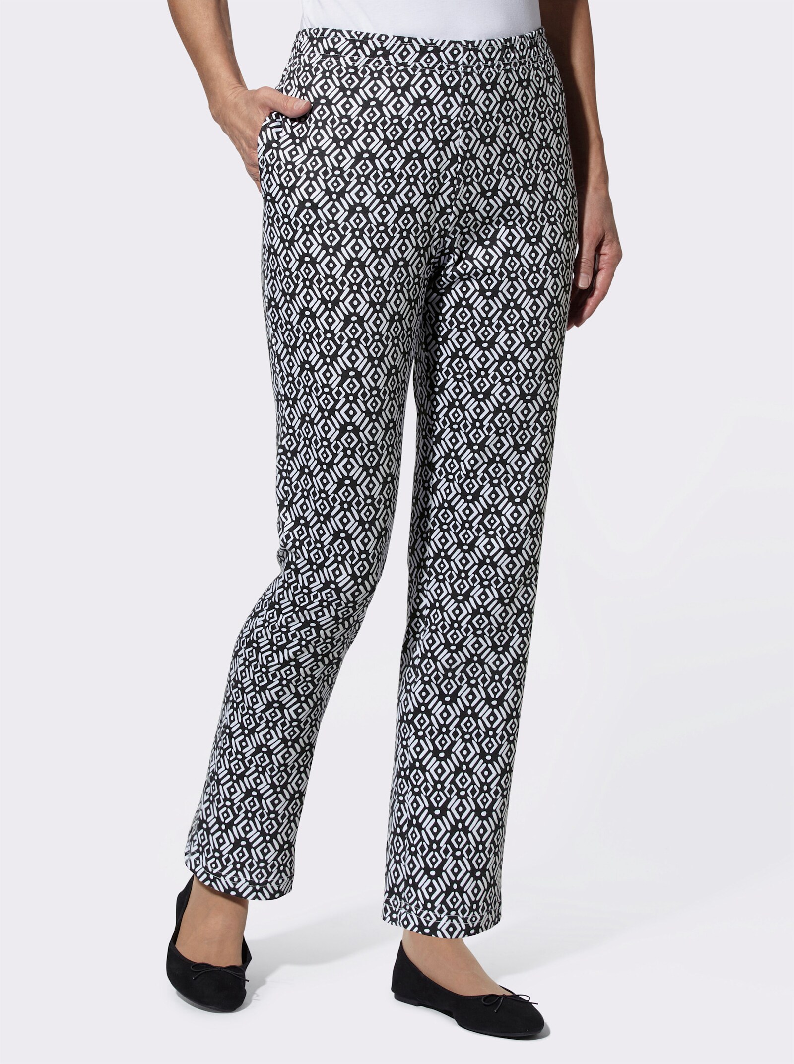 Freizeithose mit Rundum-Dehnbund - schwarz + schwarz-bedruckt