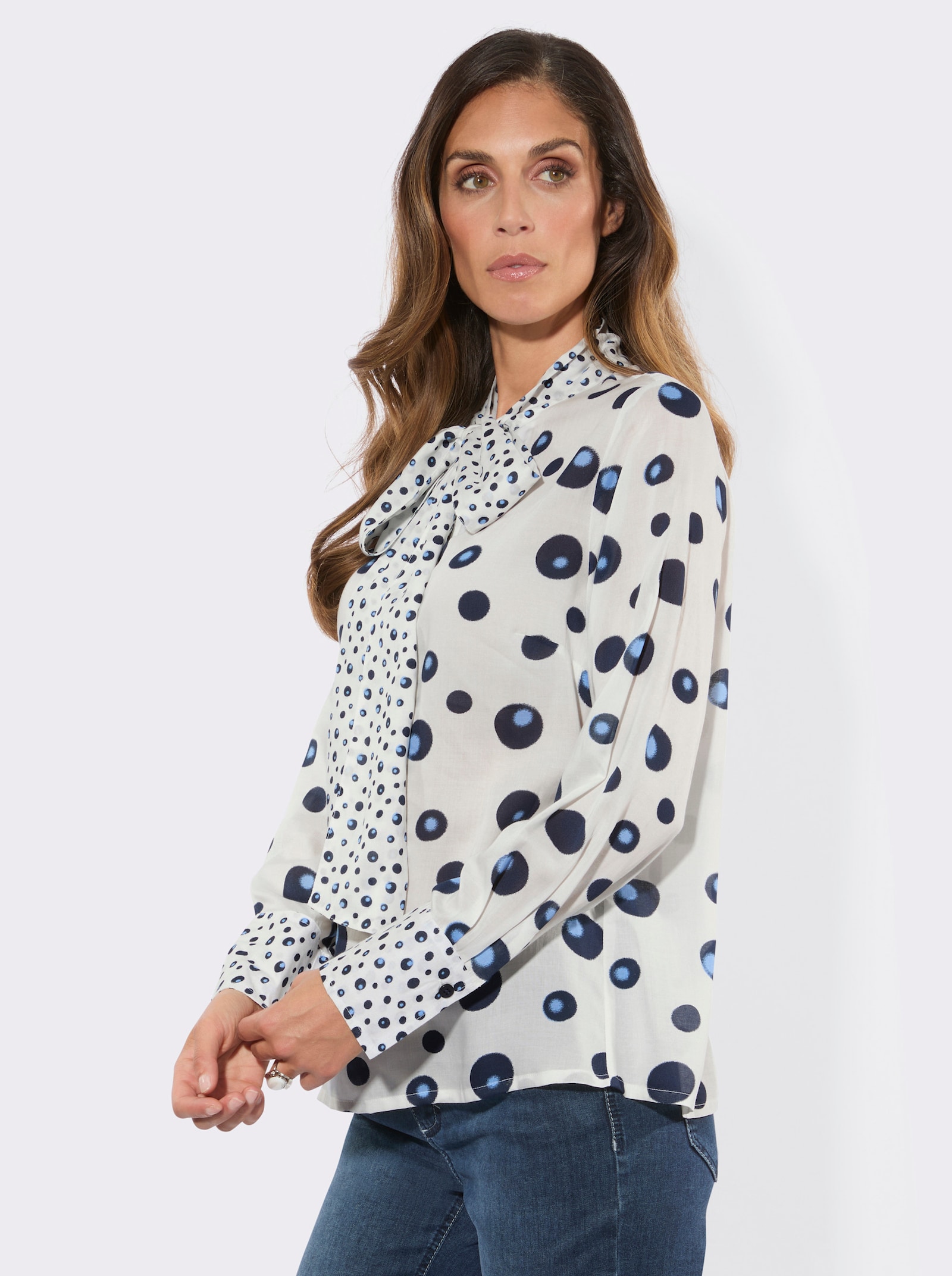 Modal-Bluse - ecru-himmelblau-bedruckt