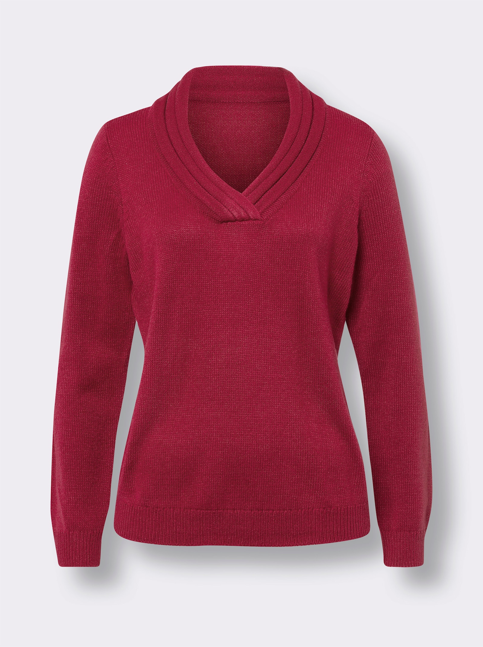 V-Ausschnitt-Pullover mit Rollkante - himbeere