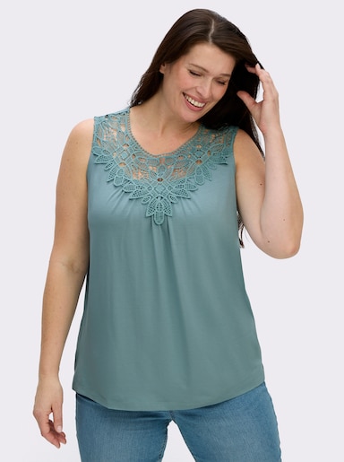 Shirttop mit Spitze am Ausschnitt - jade