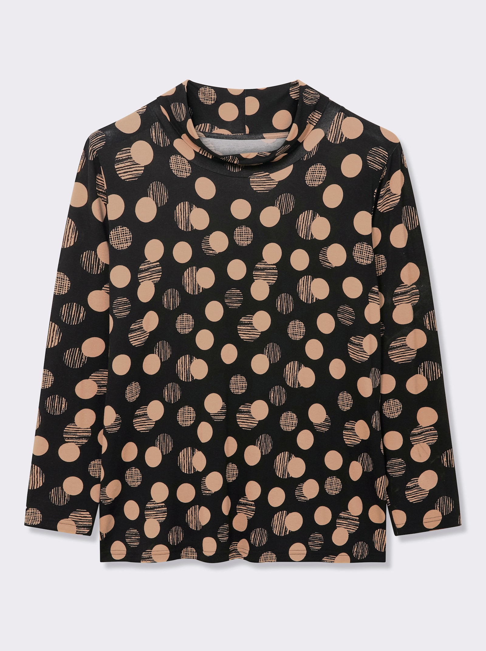 Rollkragenshirt mit Punkte-Druckdessin - schwarz-caramel-bedruckt