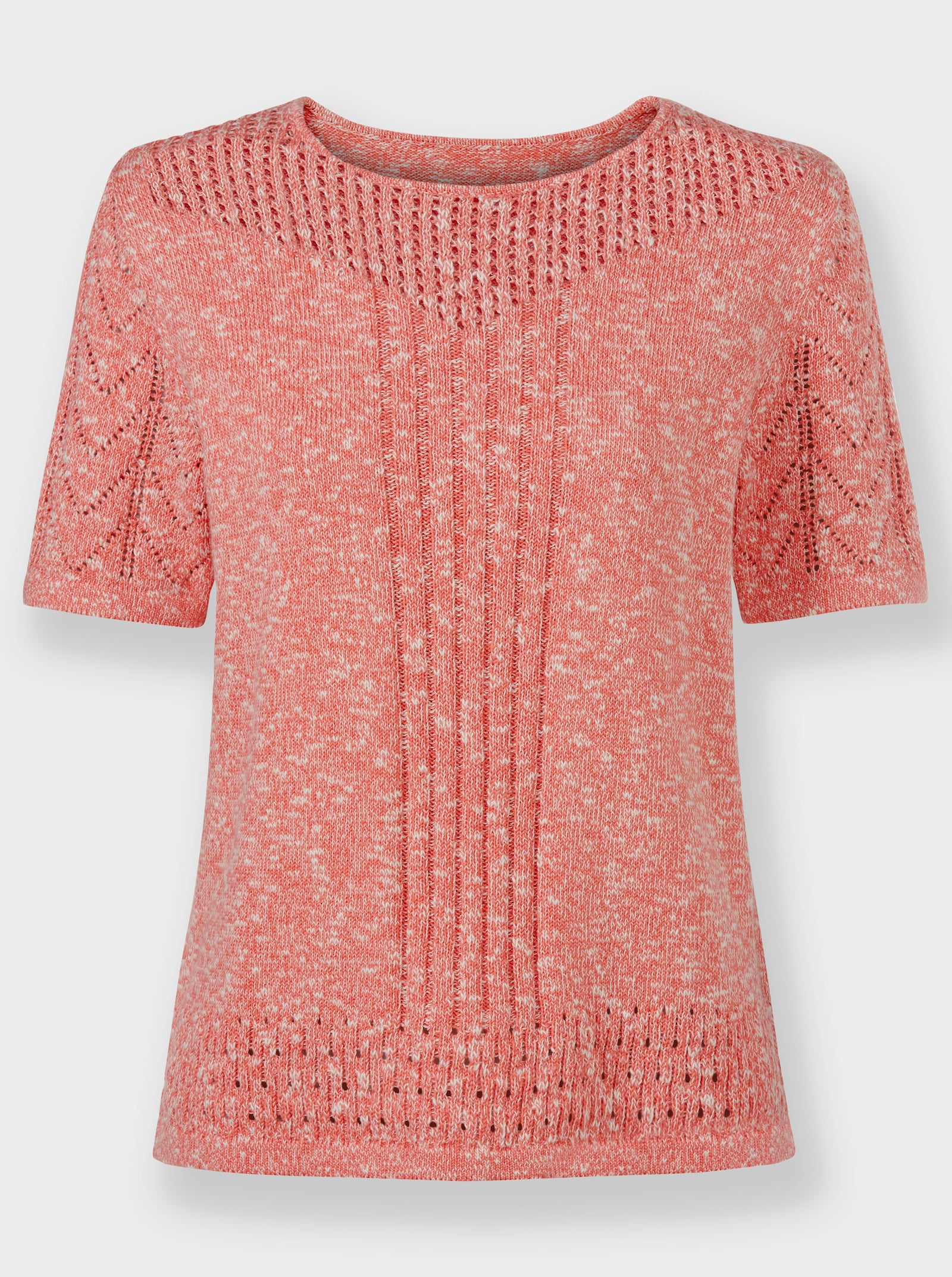 Ajourpullover in leichter Qualität - grapefruit-ecru-meliert