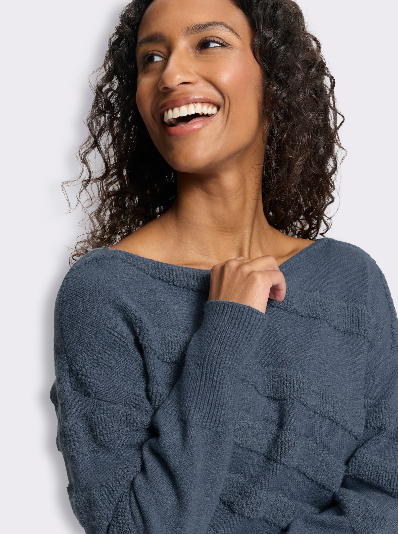 heine Pullover mit 3D-Muster - rauchblau-meliert