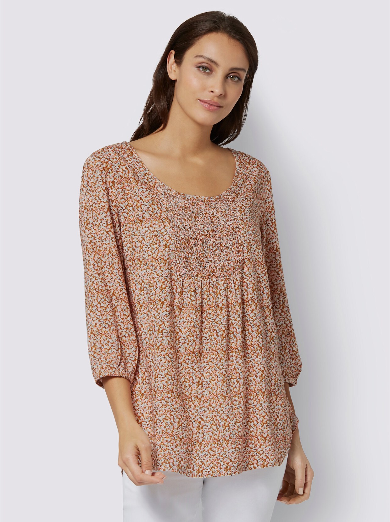Druckbluse - papaya-champagner-bedruckt