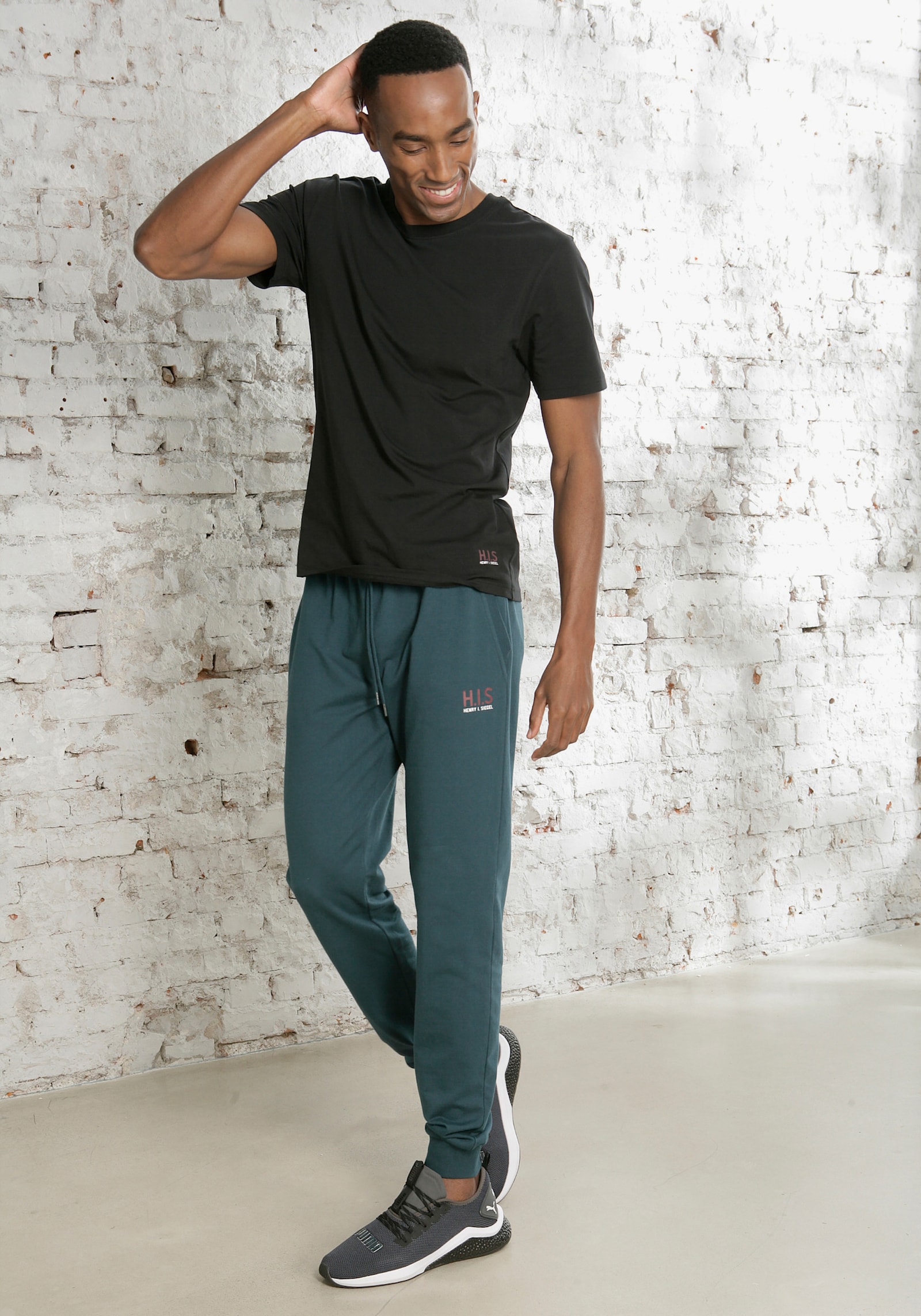 H.I.S T-Shirt - bordeaux, schwarz, weiß