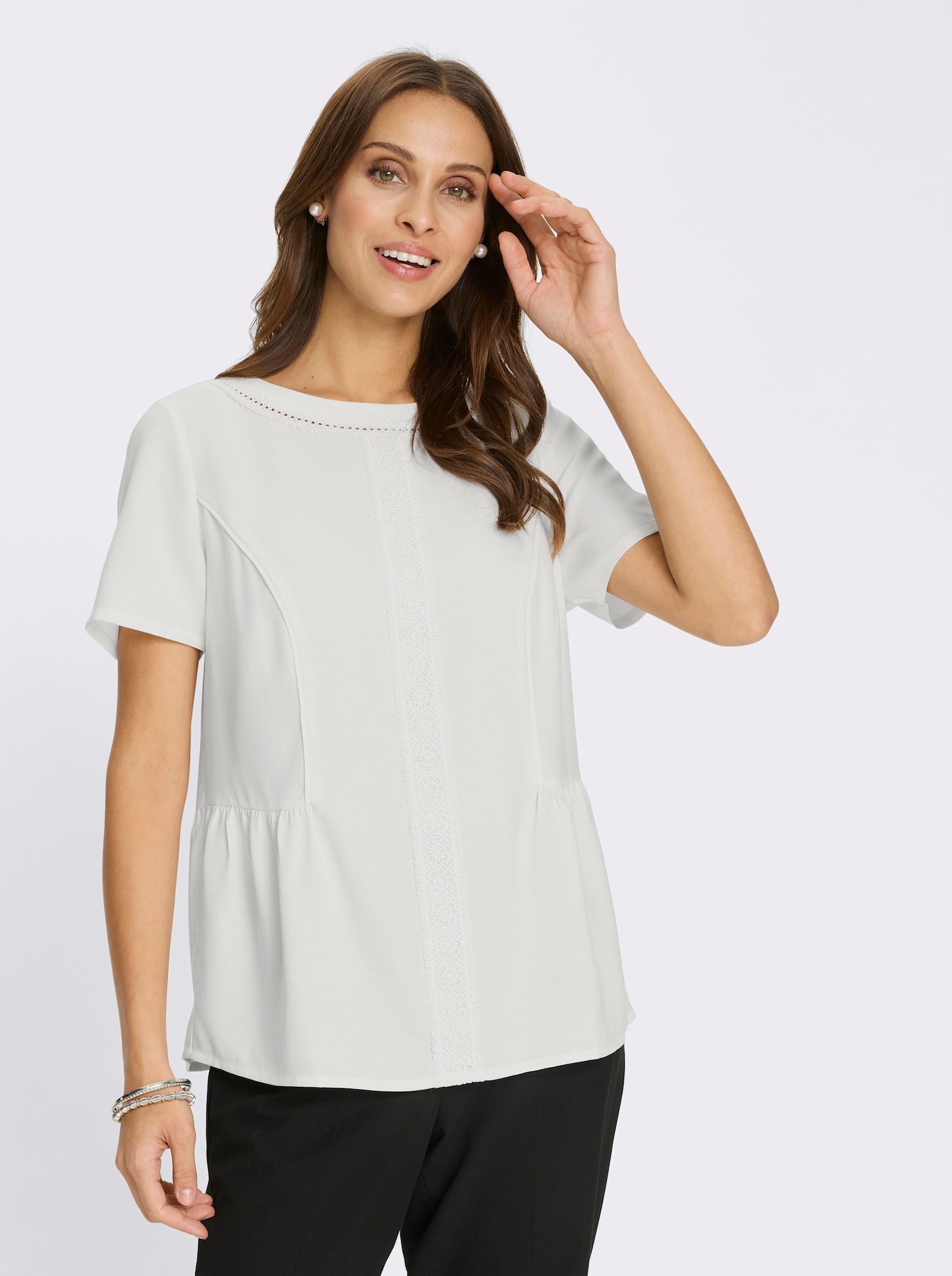 Schlupfbluse mit Spitze - ecru