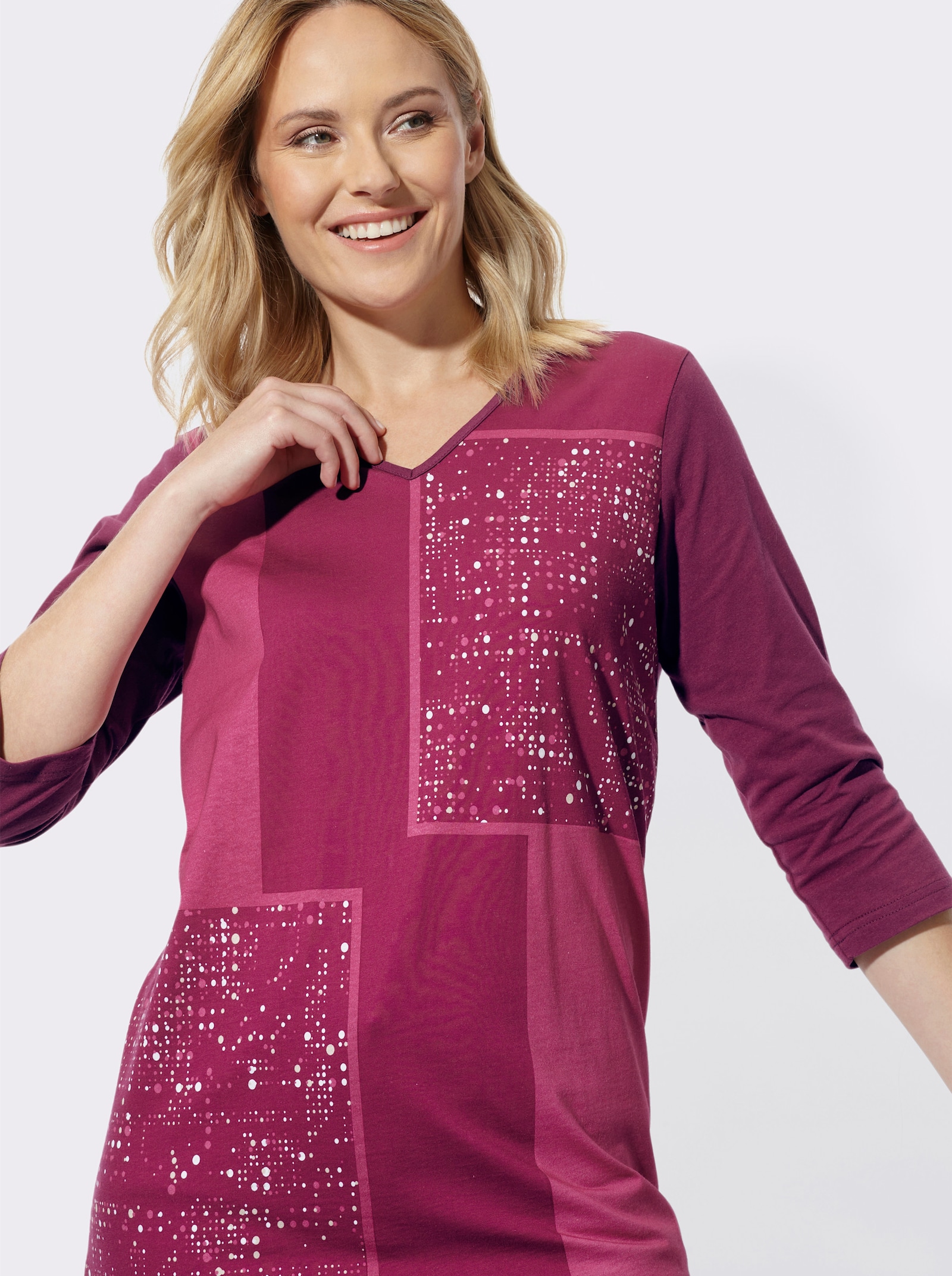 Longshirt mit platziertem Druckmuster - malve-fuchsia