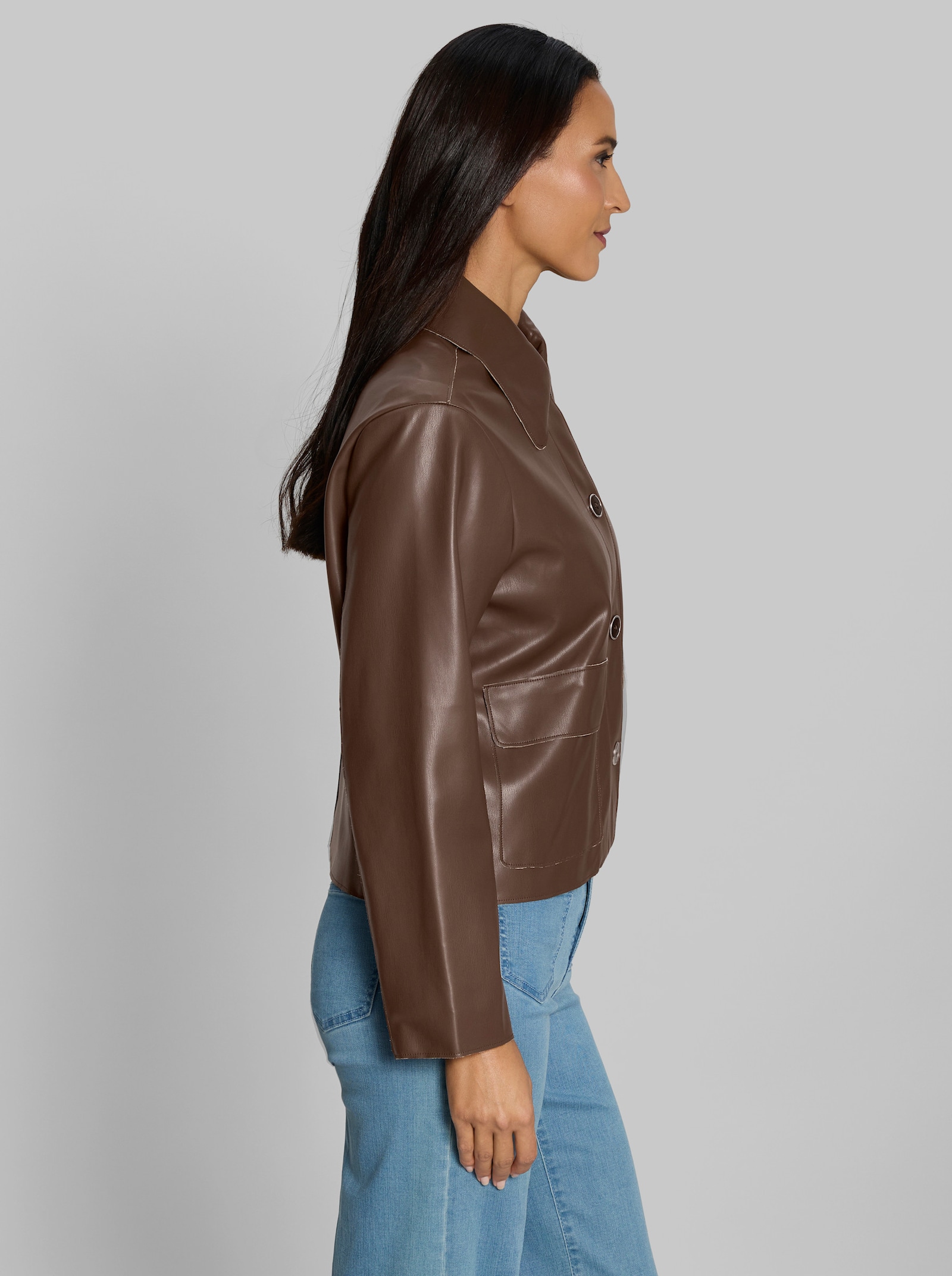 heine Lederimitatjacke im kastigen Blazer-Schnitt - schoko