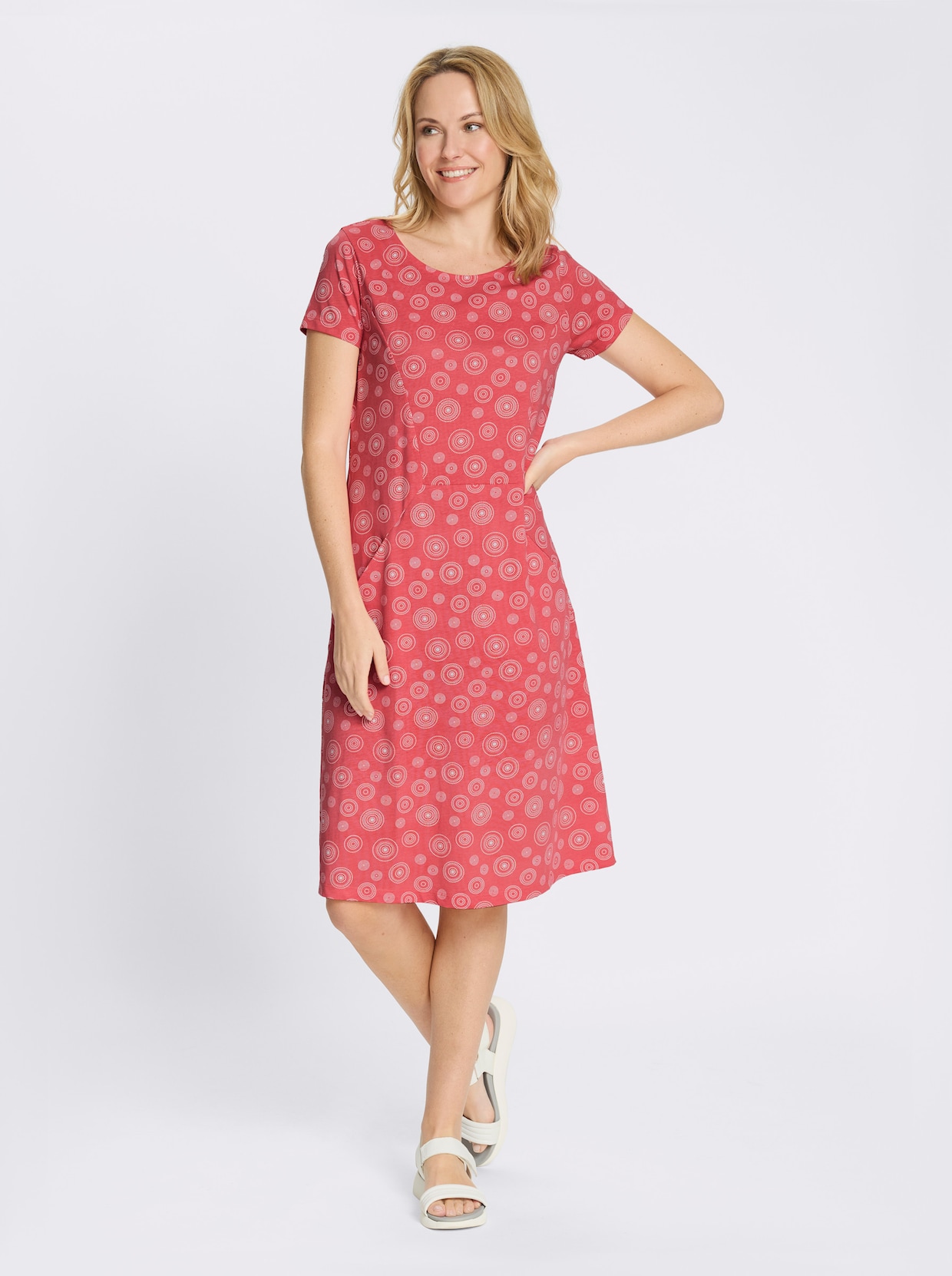 Jerseykleid mit Taschen - grapefruit-weiß-bedruckt