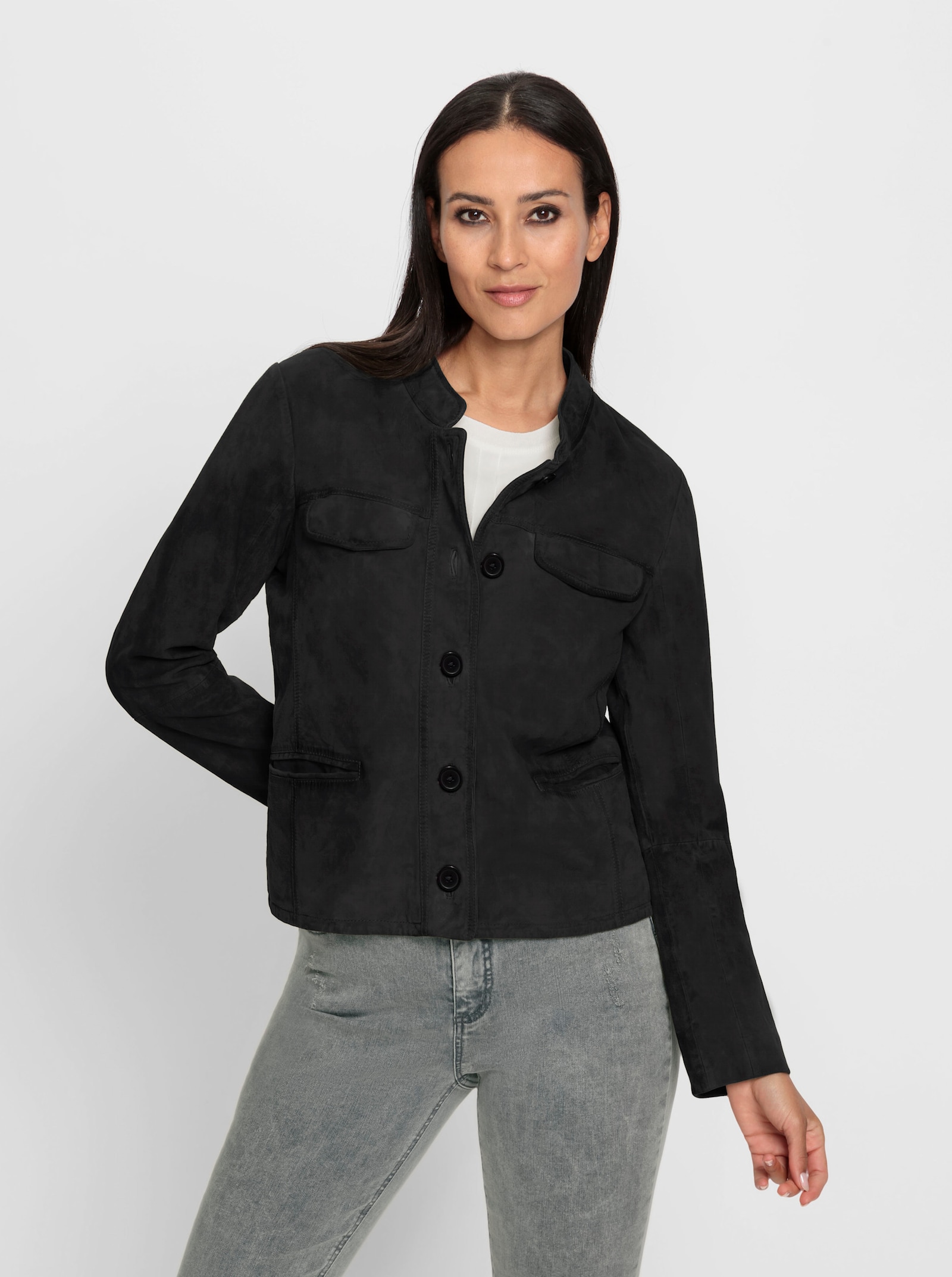 heine Lederjacke aus hochwertigem Veloursleder - schwarz