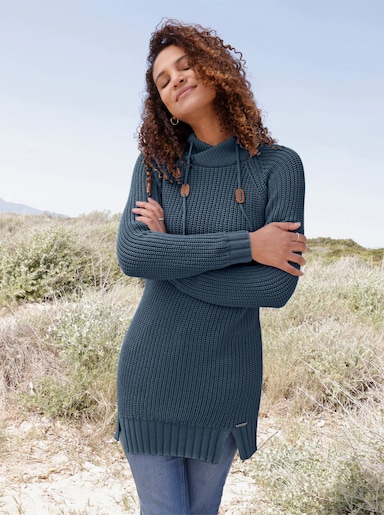 Longpullover mit Rippabschlüssen - bleu