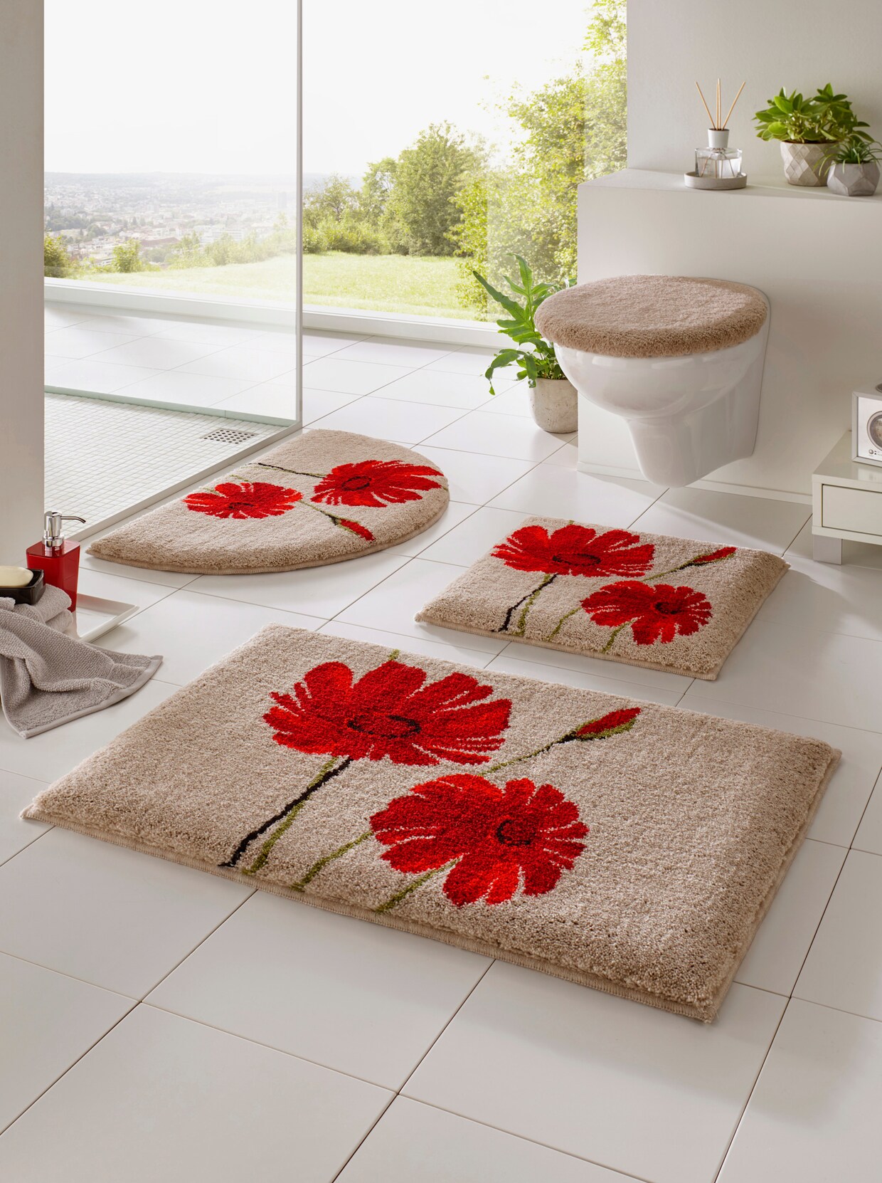 Grund Badeteppich - beige-rot
