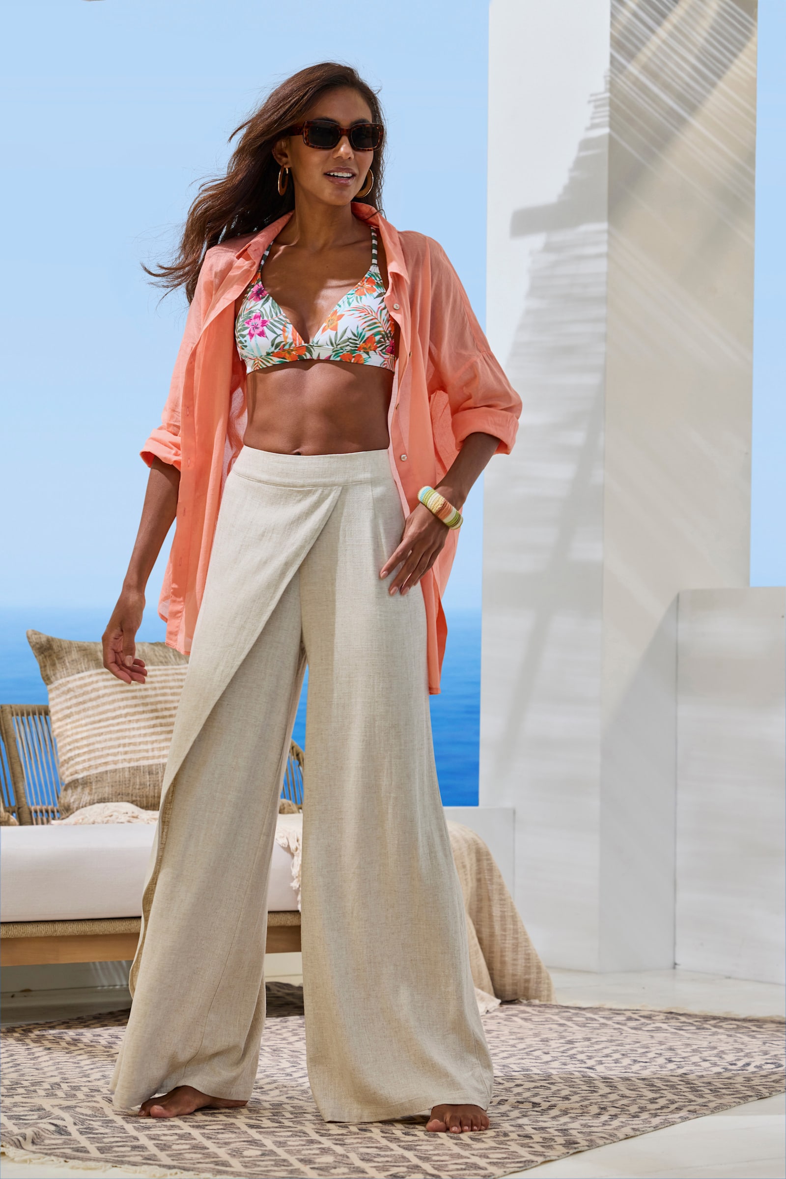 French Connection Pantalon en lin - beige chiné