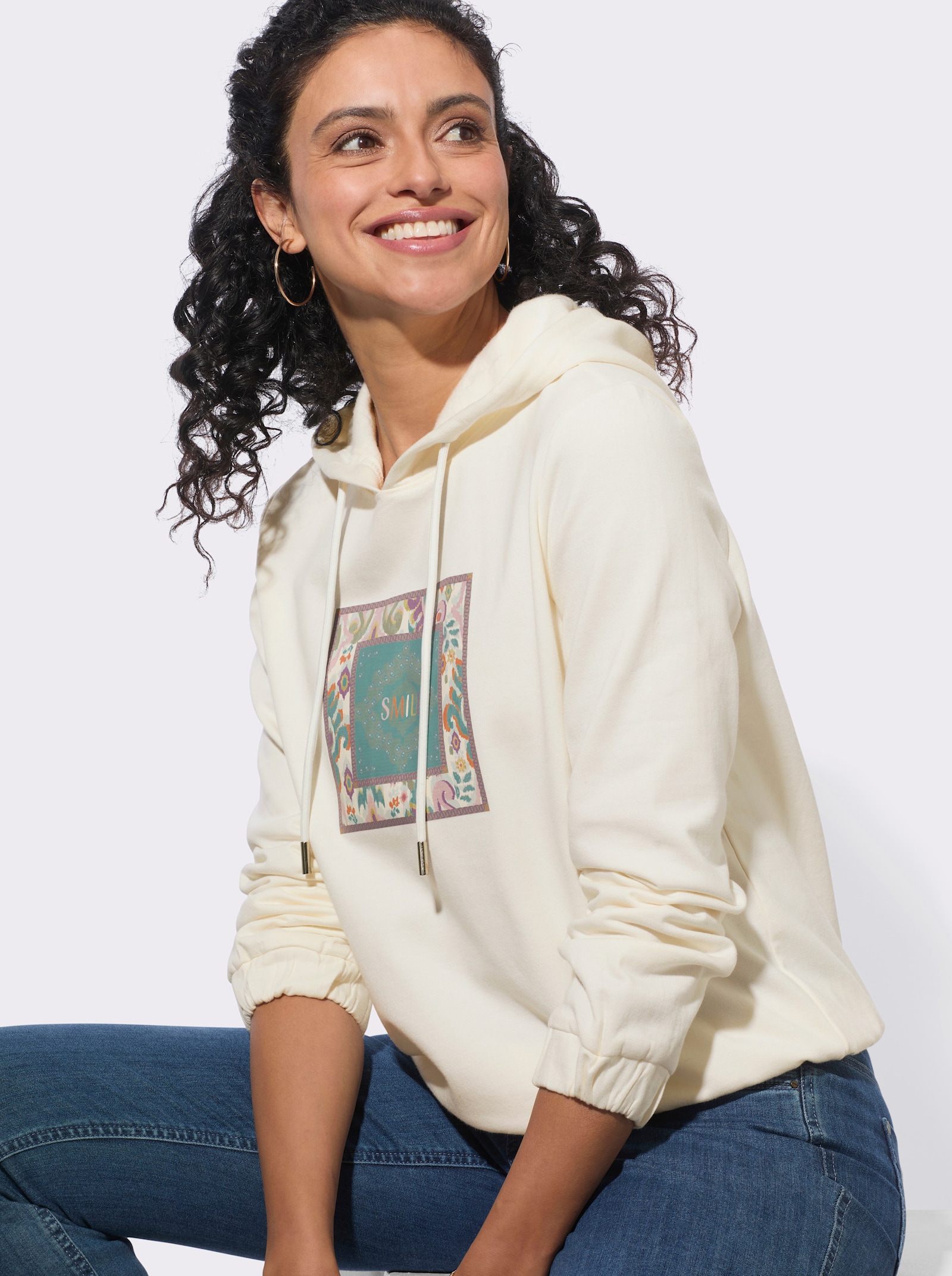  Kapuzensweatshirt mit Druck-Motiv - champagner-jade-bedruckt