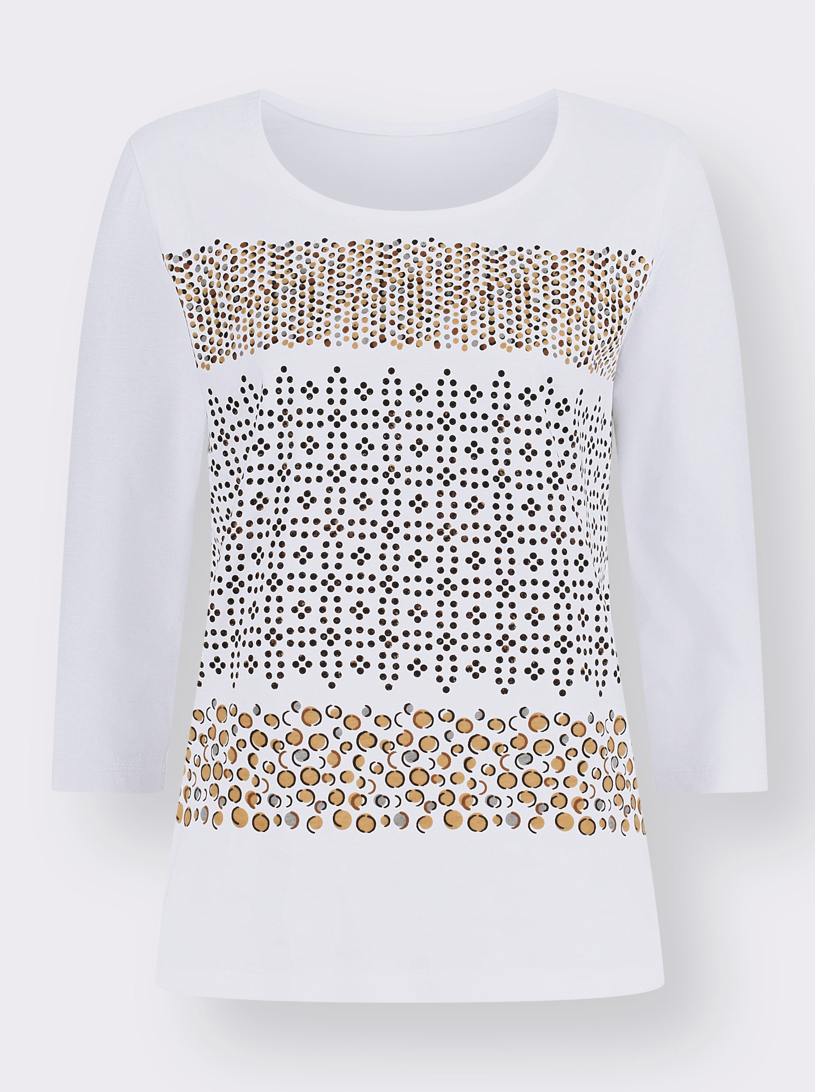 Topp med 3/4-ärm och placerat tryck - gräddvit-kamel