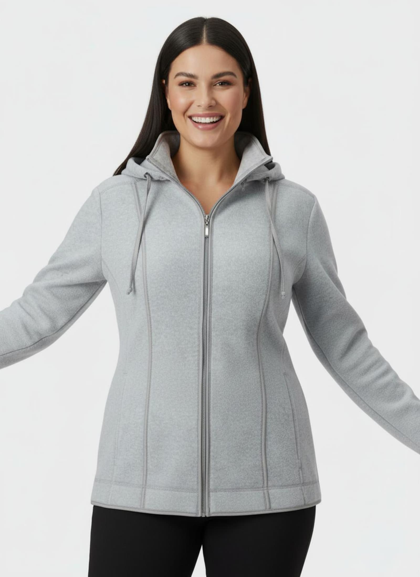 Fleecejacke mit abnehmbarer Kapuze - grau-meliert