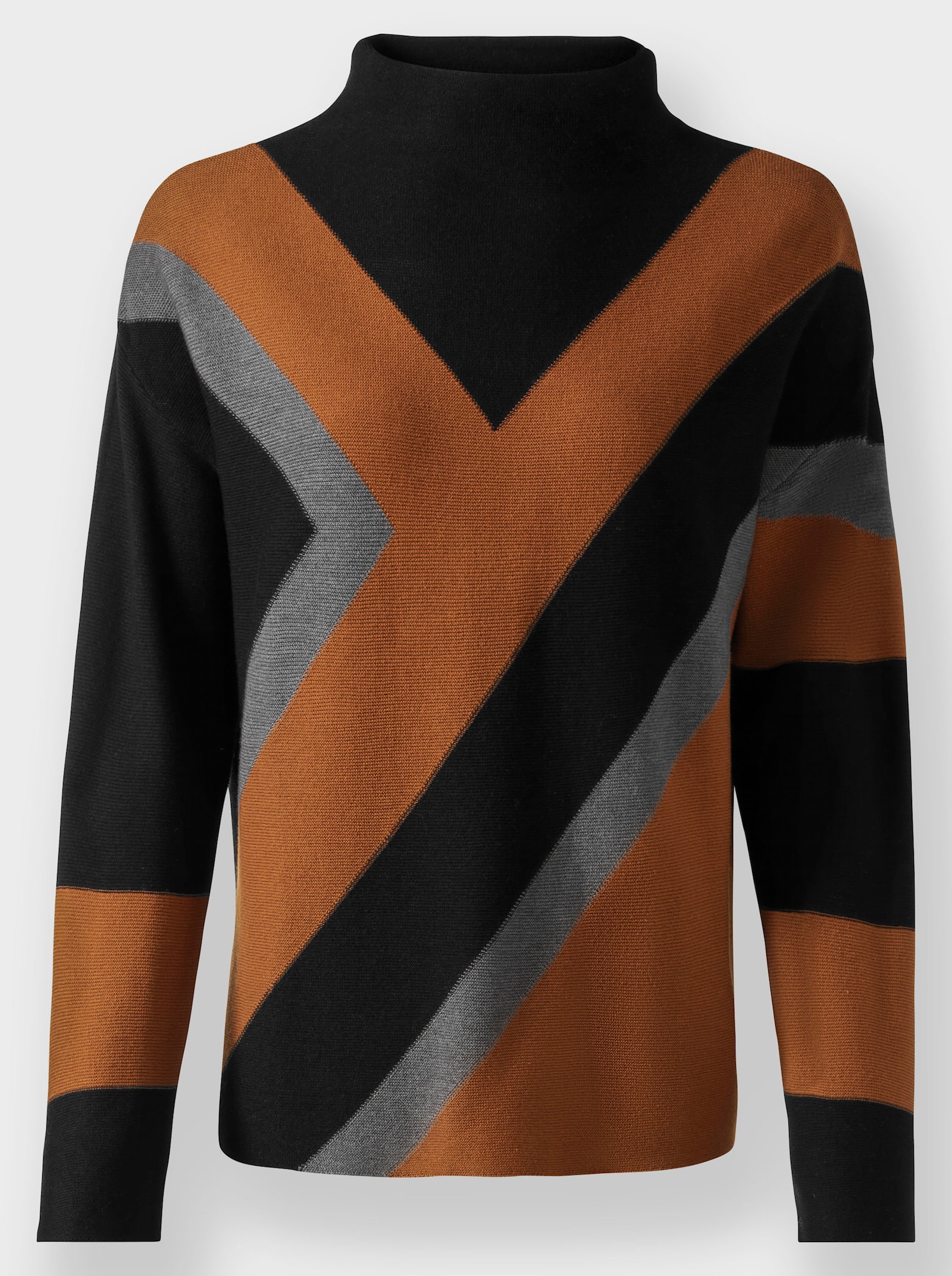 heine Stehkragenpullover mit Intarsienstrick - schwarz-cognac-gemustert