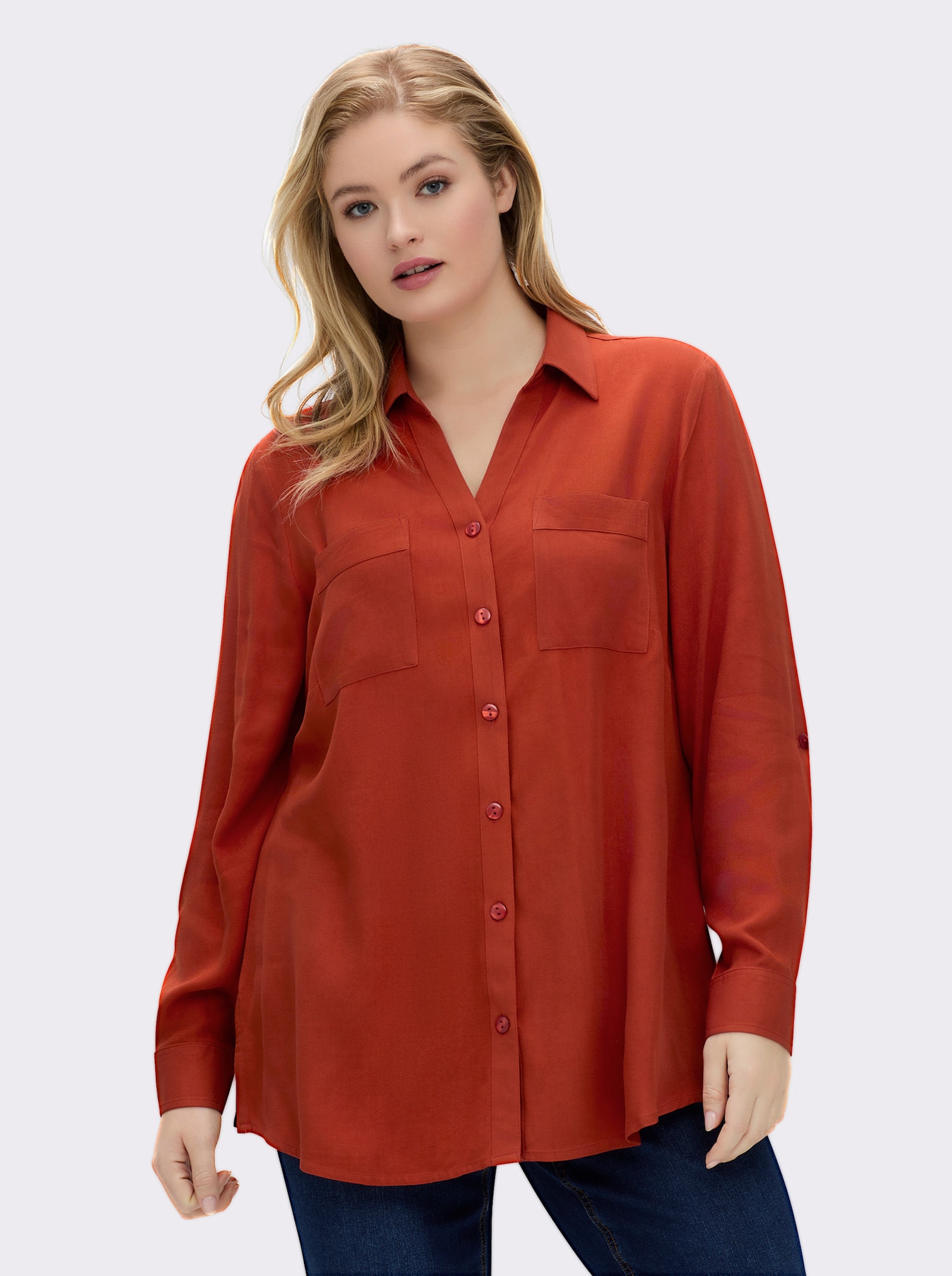 sheego Overhemdblouse met opstroopbare mouwen - roestrood