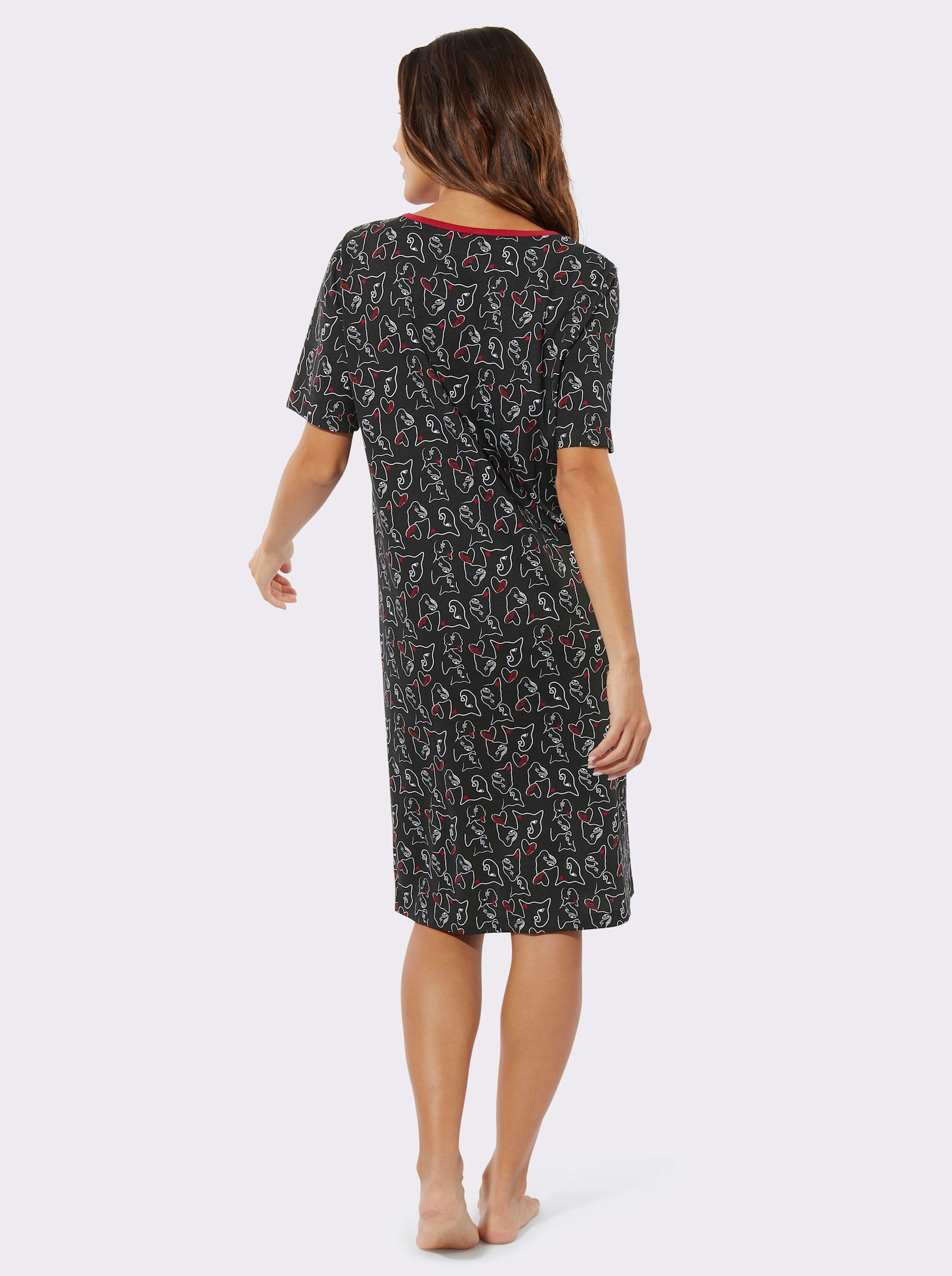 Noční košile s grafickým vzorem - černá-potisk