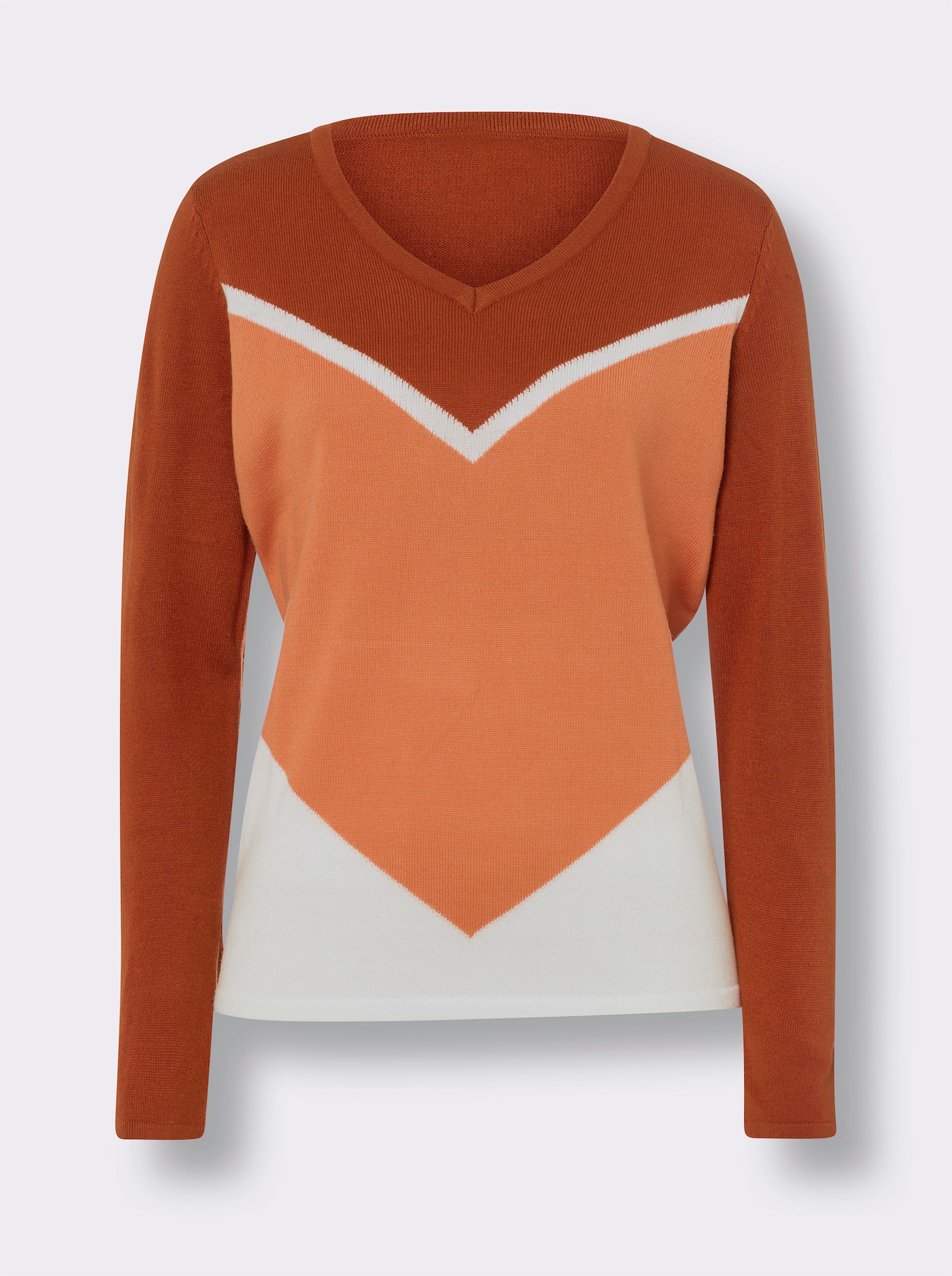 Langarm-Pullover im Blockstreifen-Muster - rostrot-ecru-gemustert
