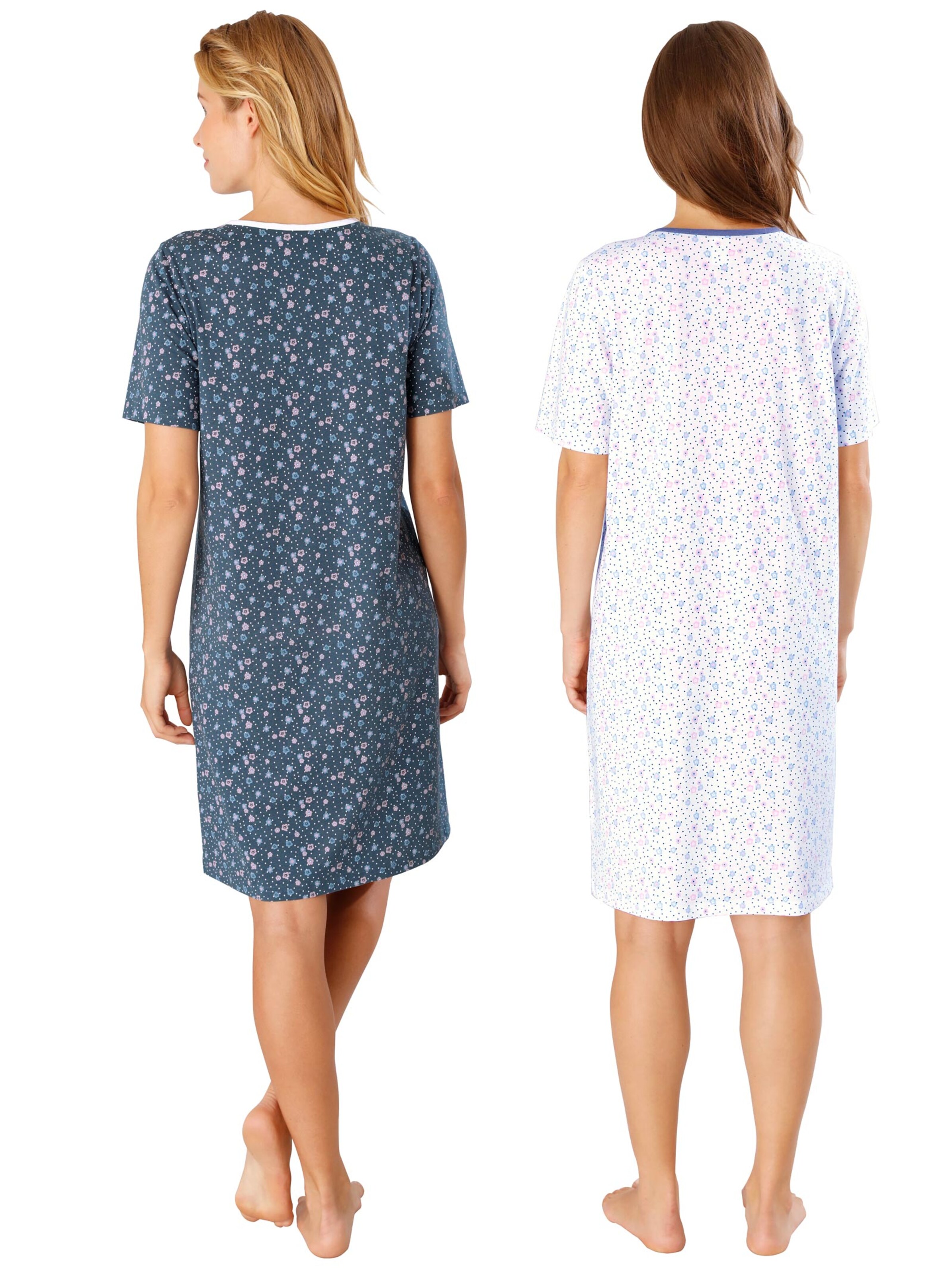 Nachthemd - weiß + blau-gemustert