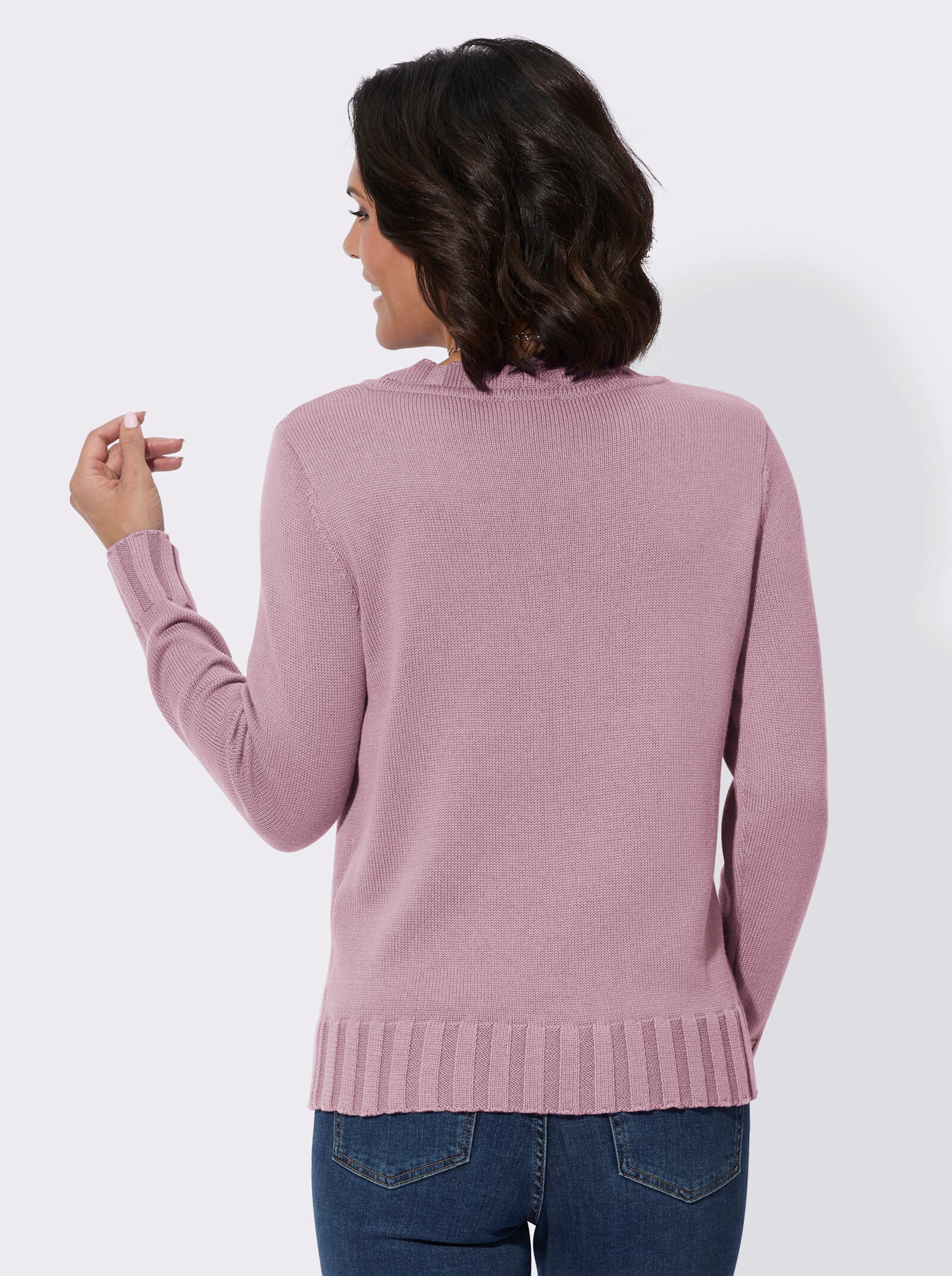 Langarm-Pullover mit Ripp-Abschlüssen - rosé
