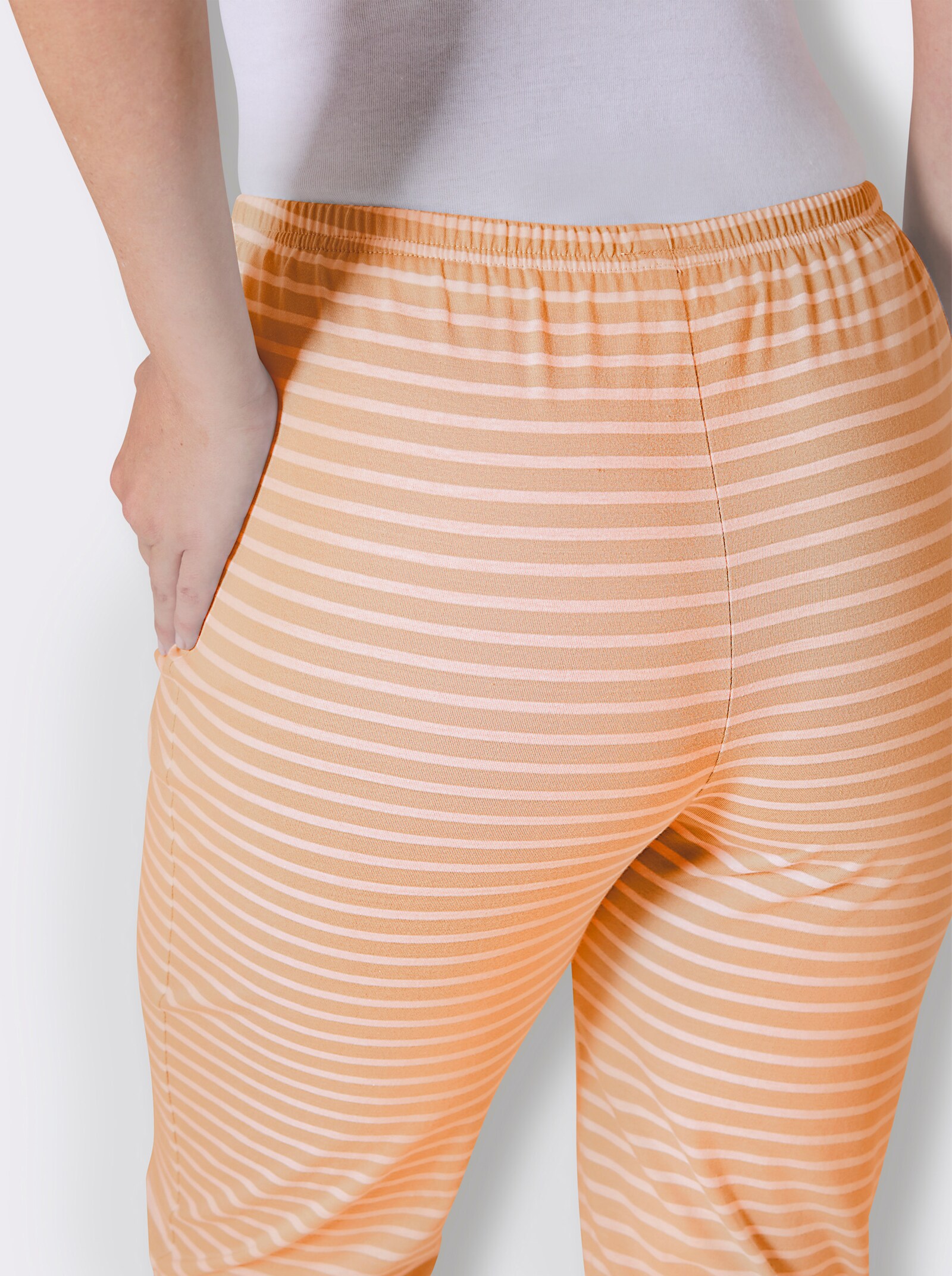 wäschepur Capri-Schlafanzughose mit seitlichen Raffungen - apricot-weiß-geringelt