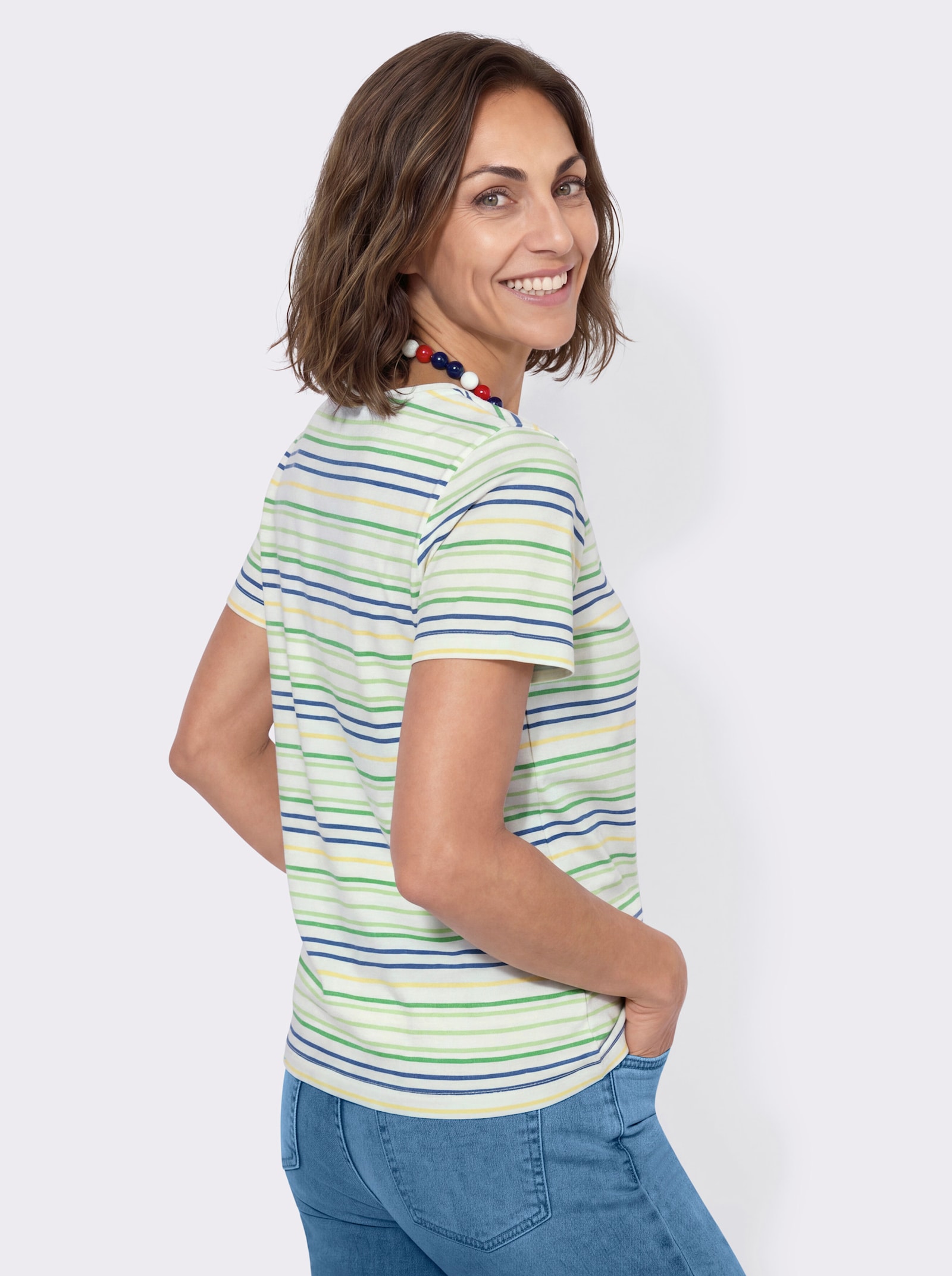 Shirt mit Ringelmuster - apfel-ecru-gemustert