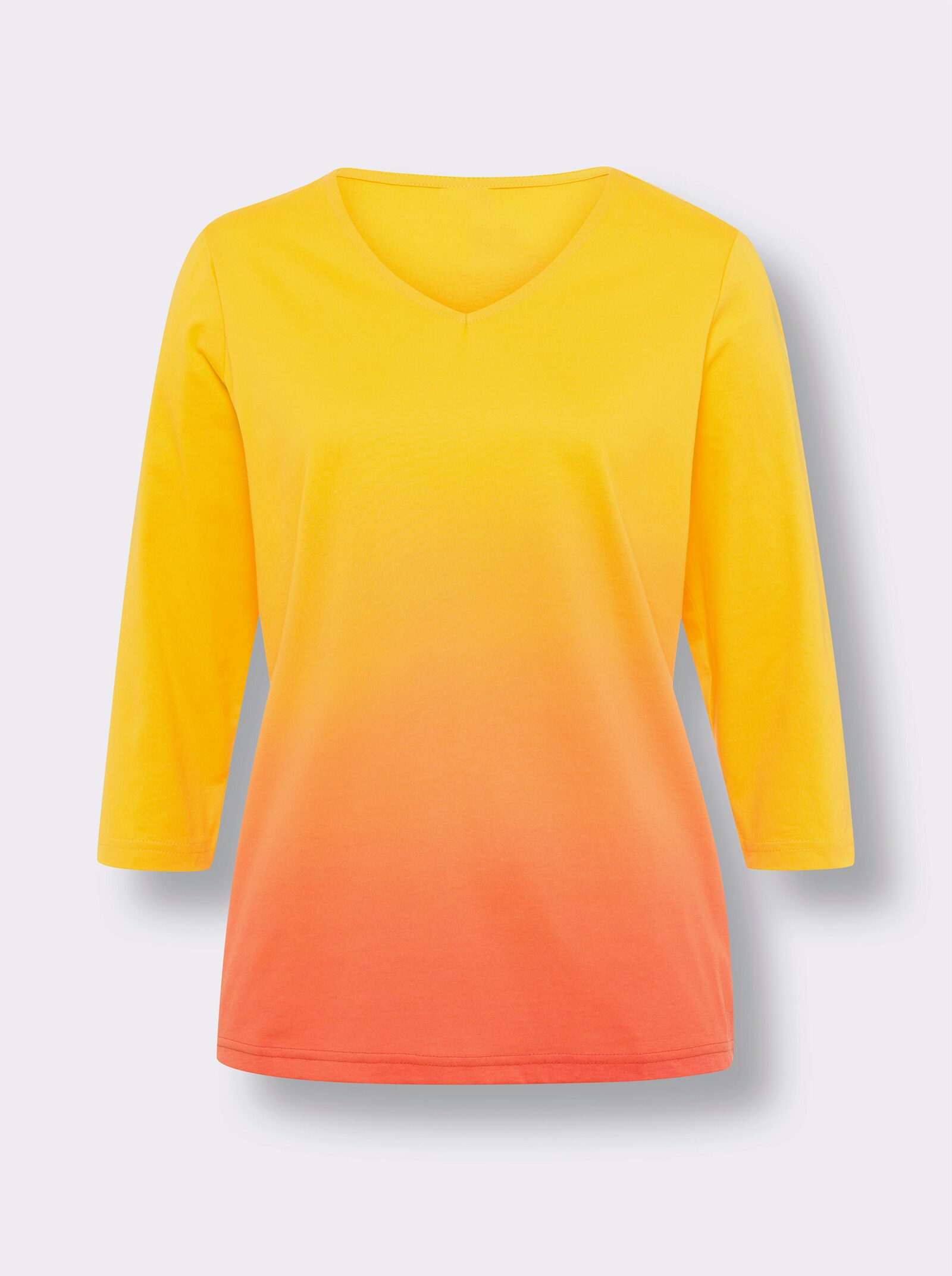 3/4-Arm-Shirt mit Farbverlauf - sonnengelb-orange-bedruckt