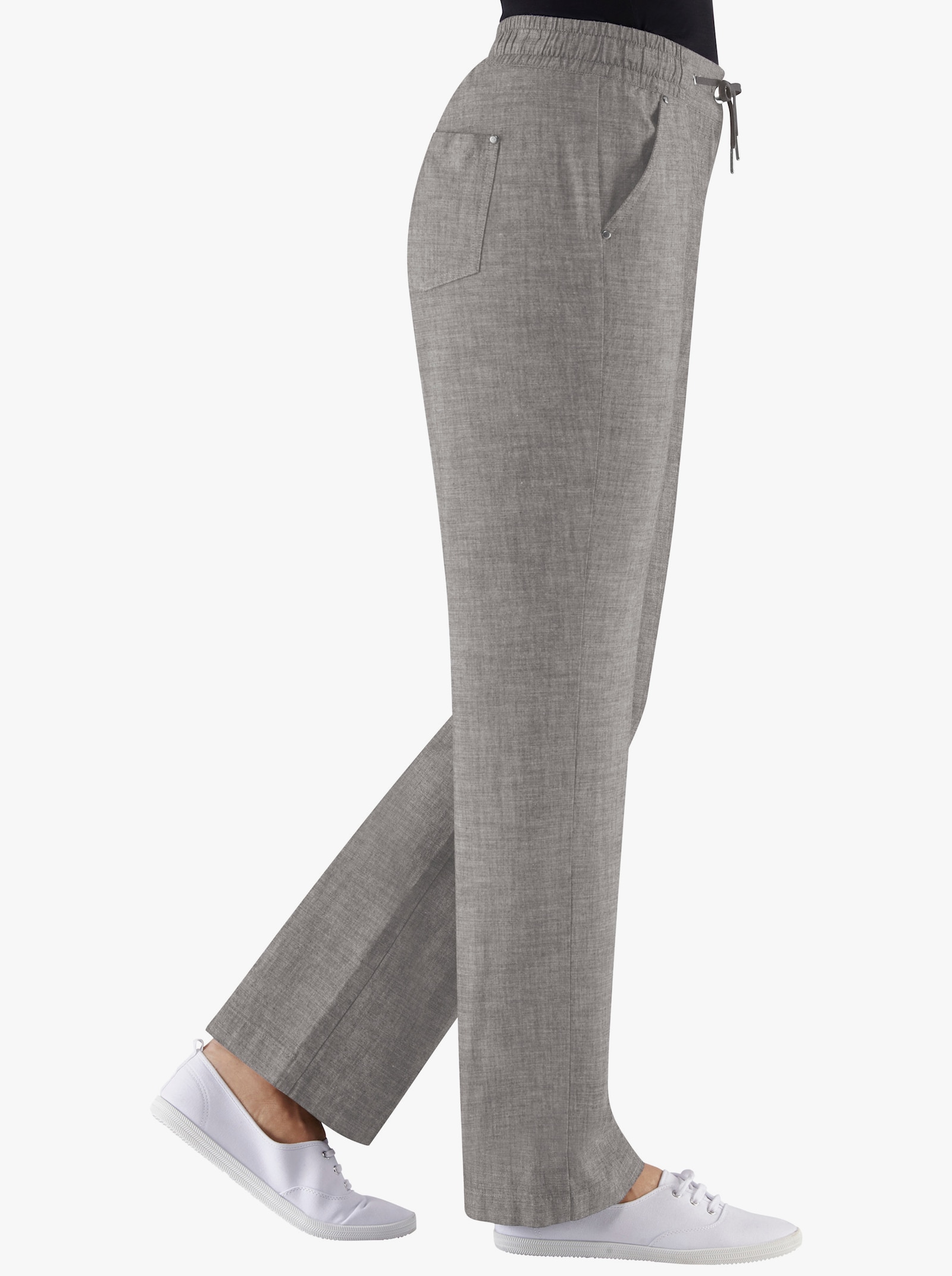 Bootcut-broek met comfortband en tunnelkoord - taupe