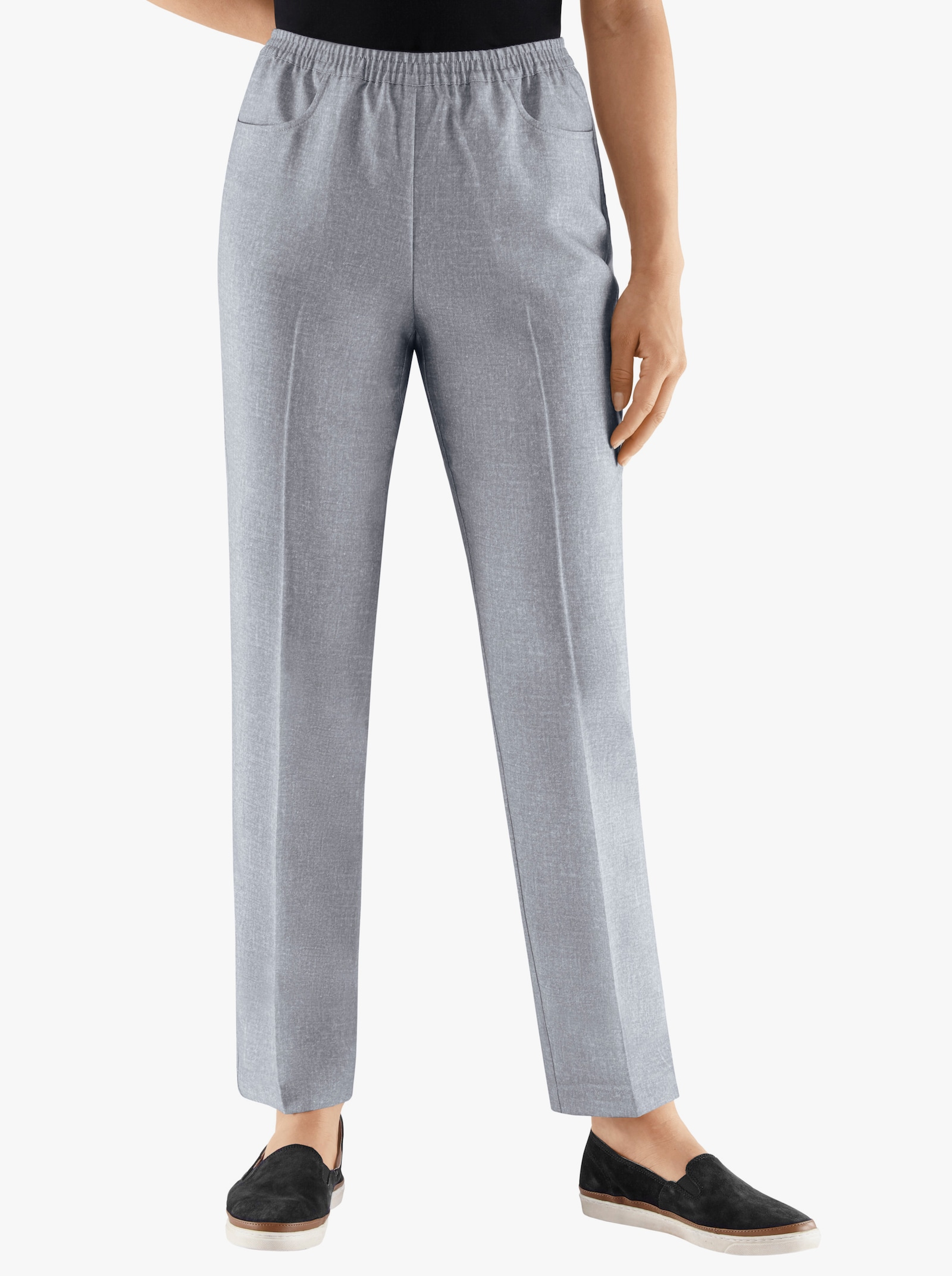 Comfortbroek in jeanslook - grijs gemêleerd + zwart gemêleerd