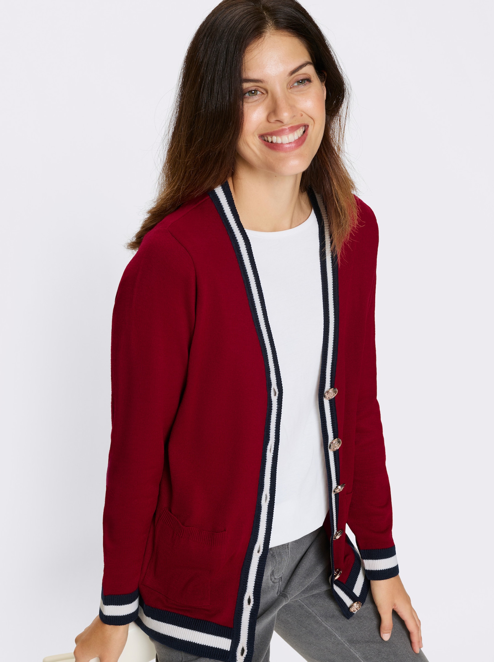 Pletený kardigan - Červená – námornícka modrá