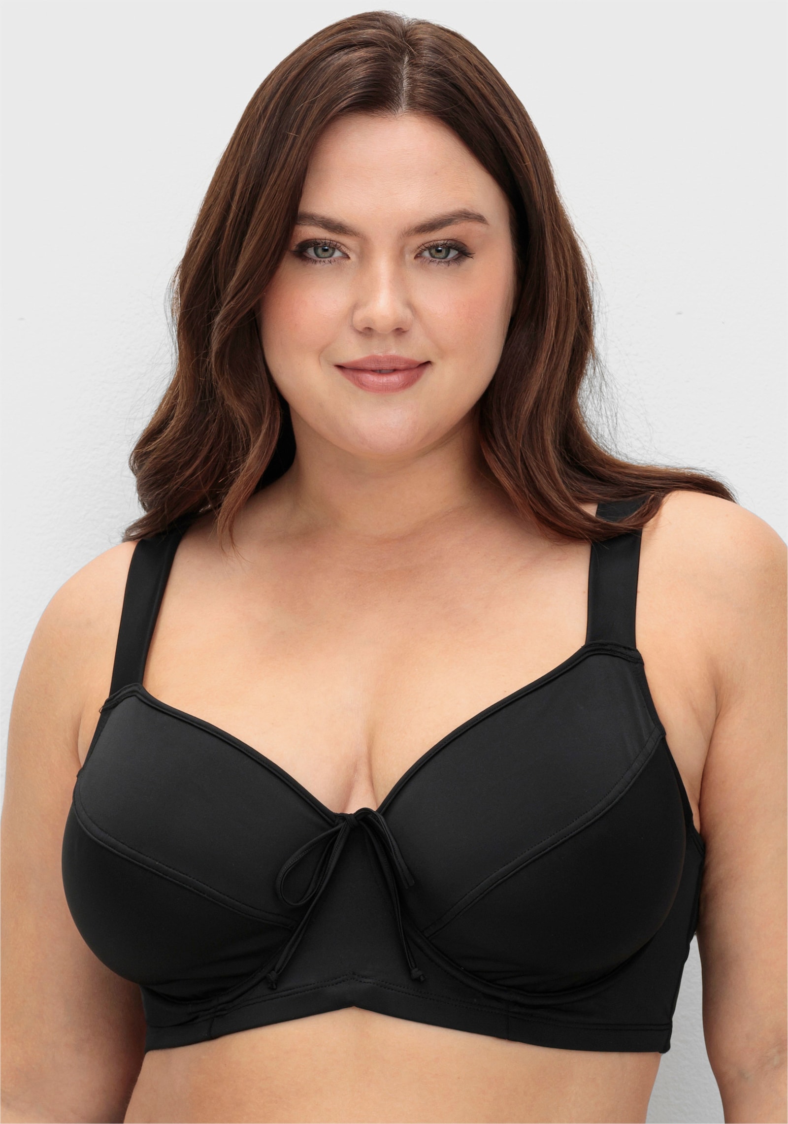 sheego Bikini-Oberteil mit Bindebändchen - schwarz