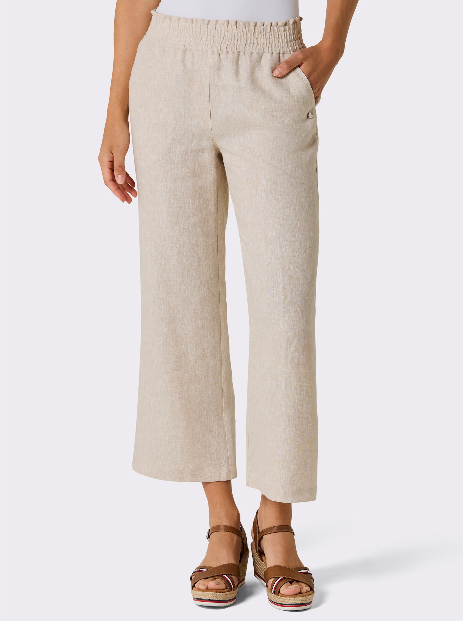 CREATION L PREMIUM Leinenhose mit weitem Bein - sand-meliert