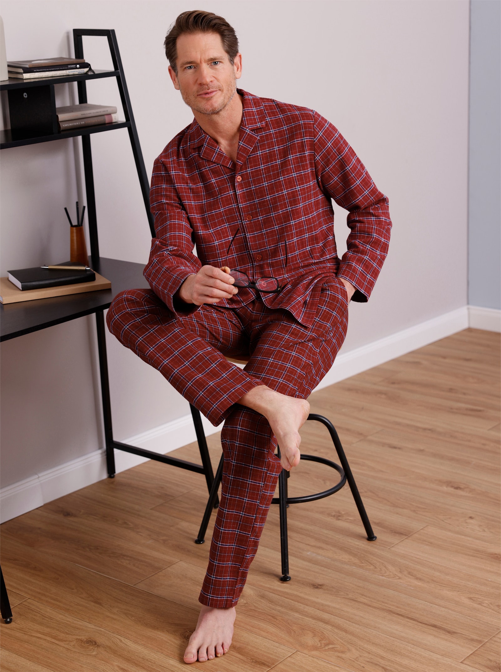 wäschepur men Pyjama - dunkelrot-dunkelblau-kariert