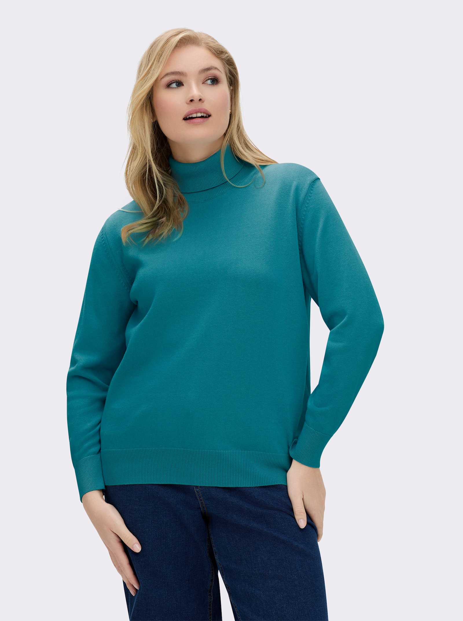 Rollkragenpullover aus reiner Baumwolle - petrol