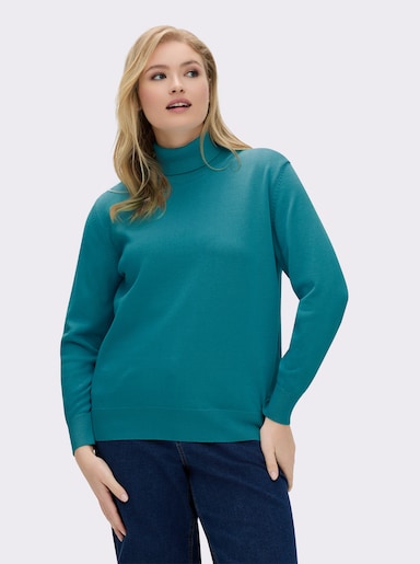 Rollkragenpullover aus reiner Baumwolle - petrol