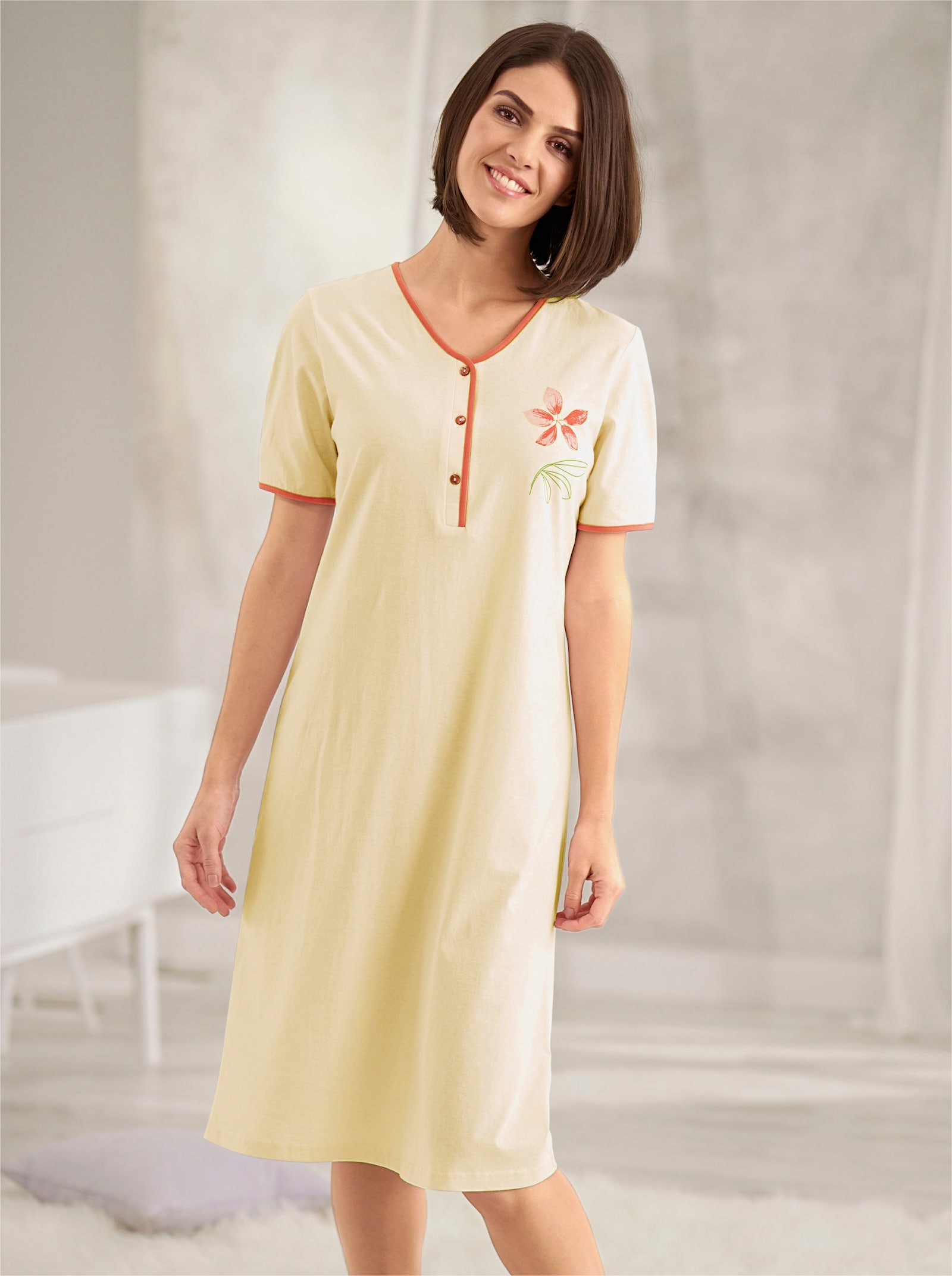 Ascafa Kortärmade nattlinnen i dubbelpack, enkelstickad trikå - vanilj + vanilj, tryckt