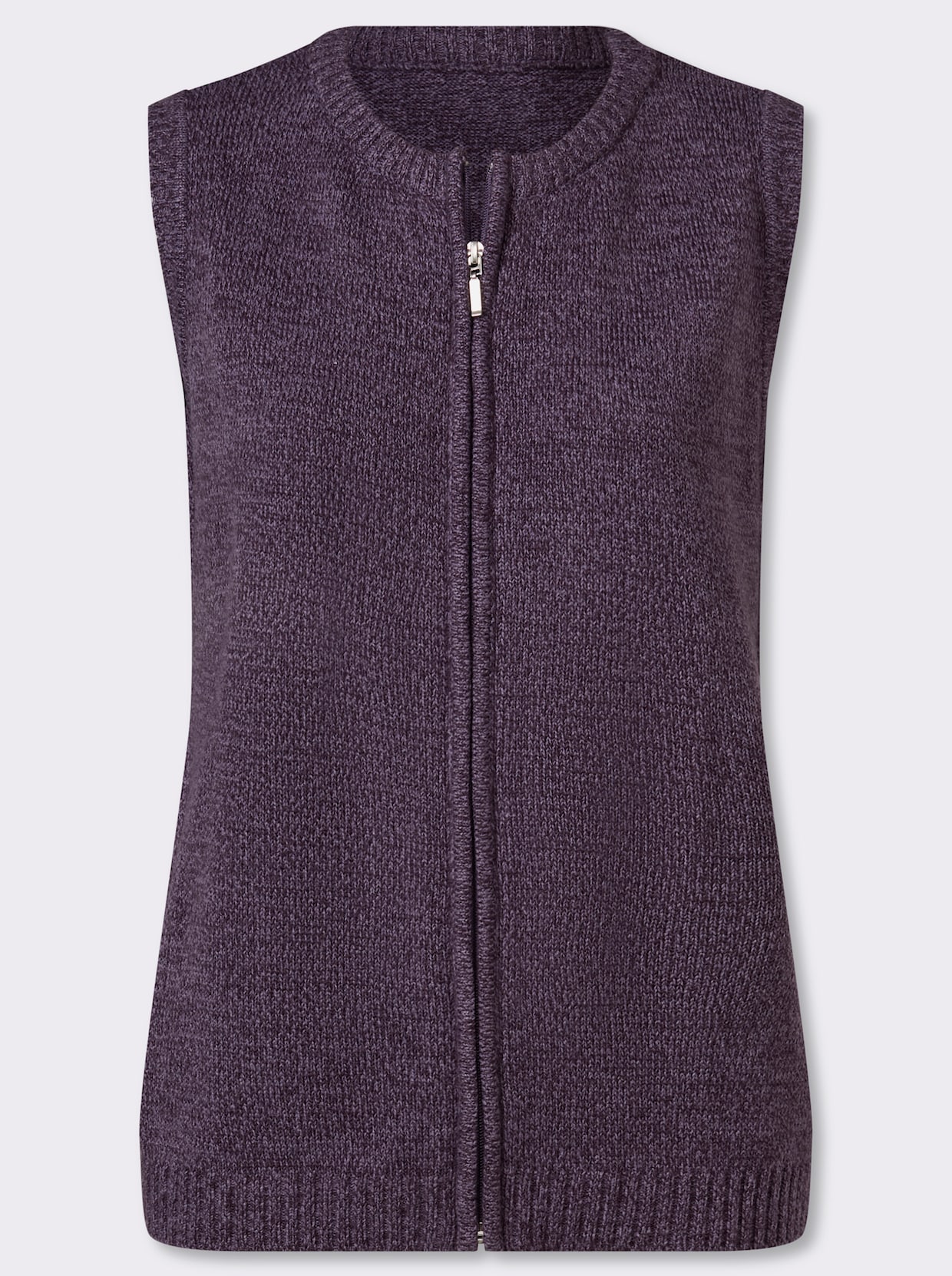 Mouwloos vest van gemêleerd garen - vijg/aubergine gemêleerd