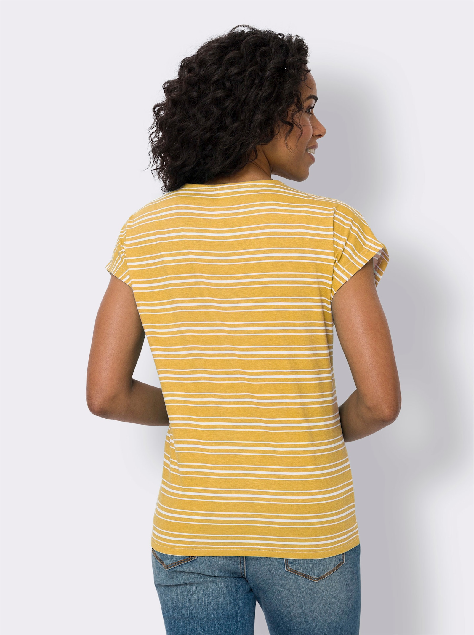 Rundhalsshirt im Ringel-Dessin - gelb-ecru-geringelt